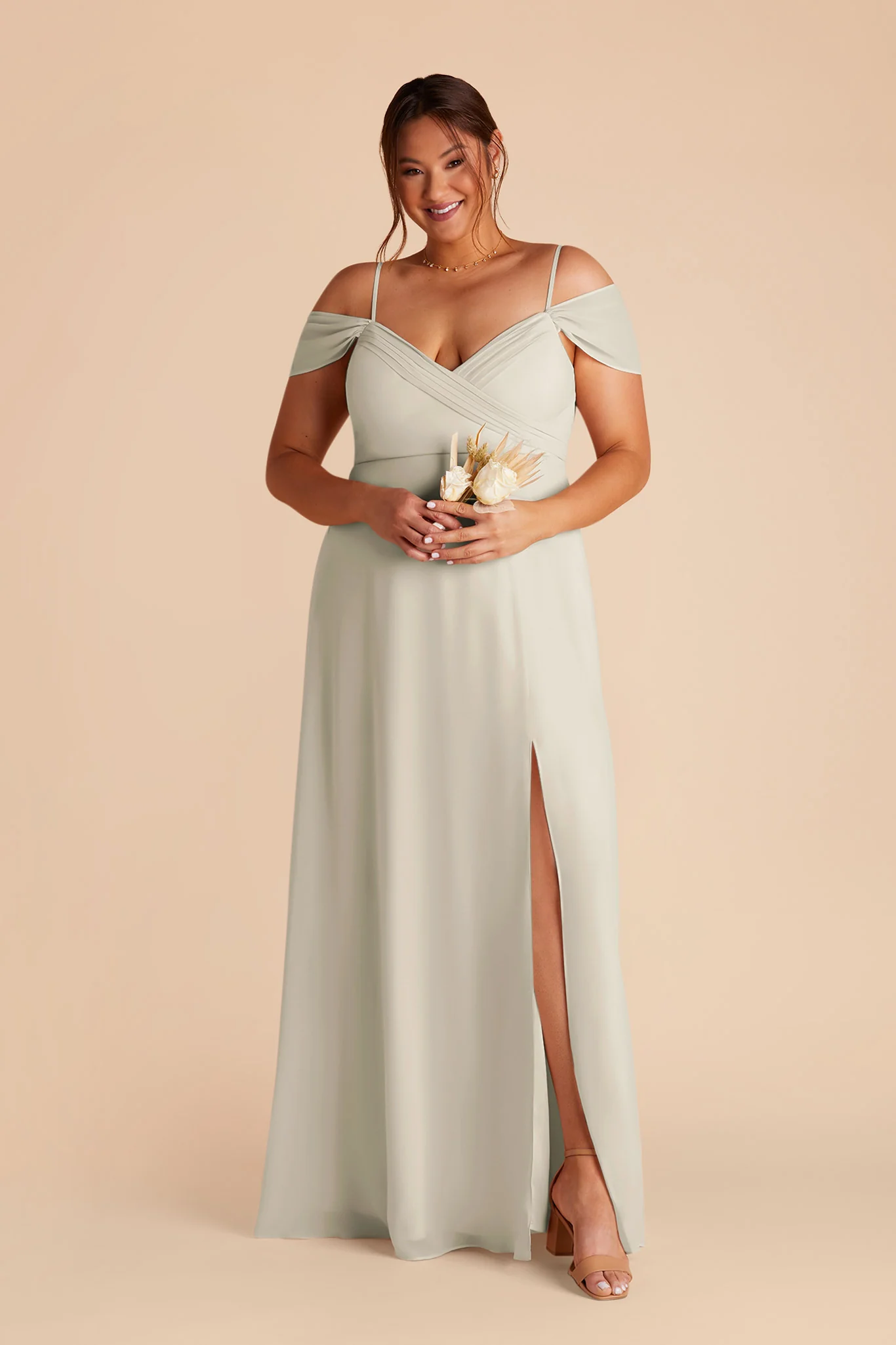 Spence Chiffon Dress With Slit - Dove Gray - Image 4