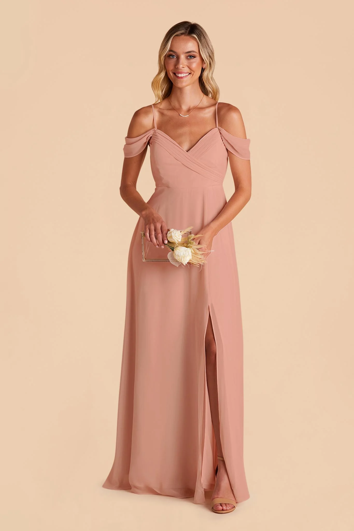 Spence Chiffon Dress With Slit - Dusty Rose