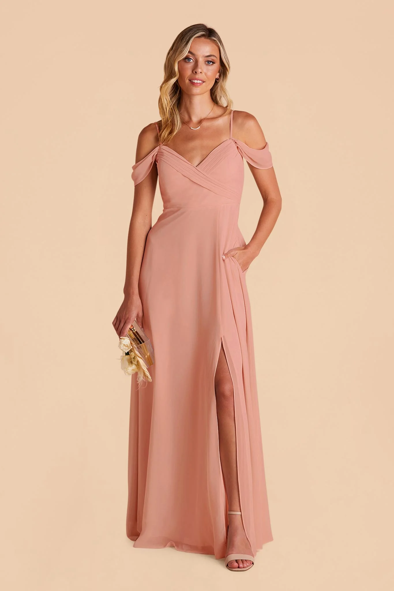 Spence Chiffon Dress With Slit - Dusty Rose - Image 3