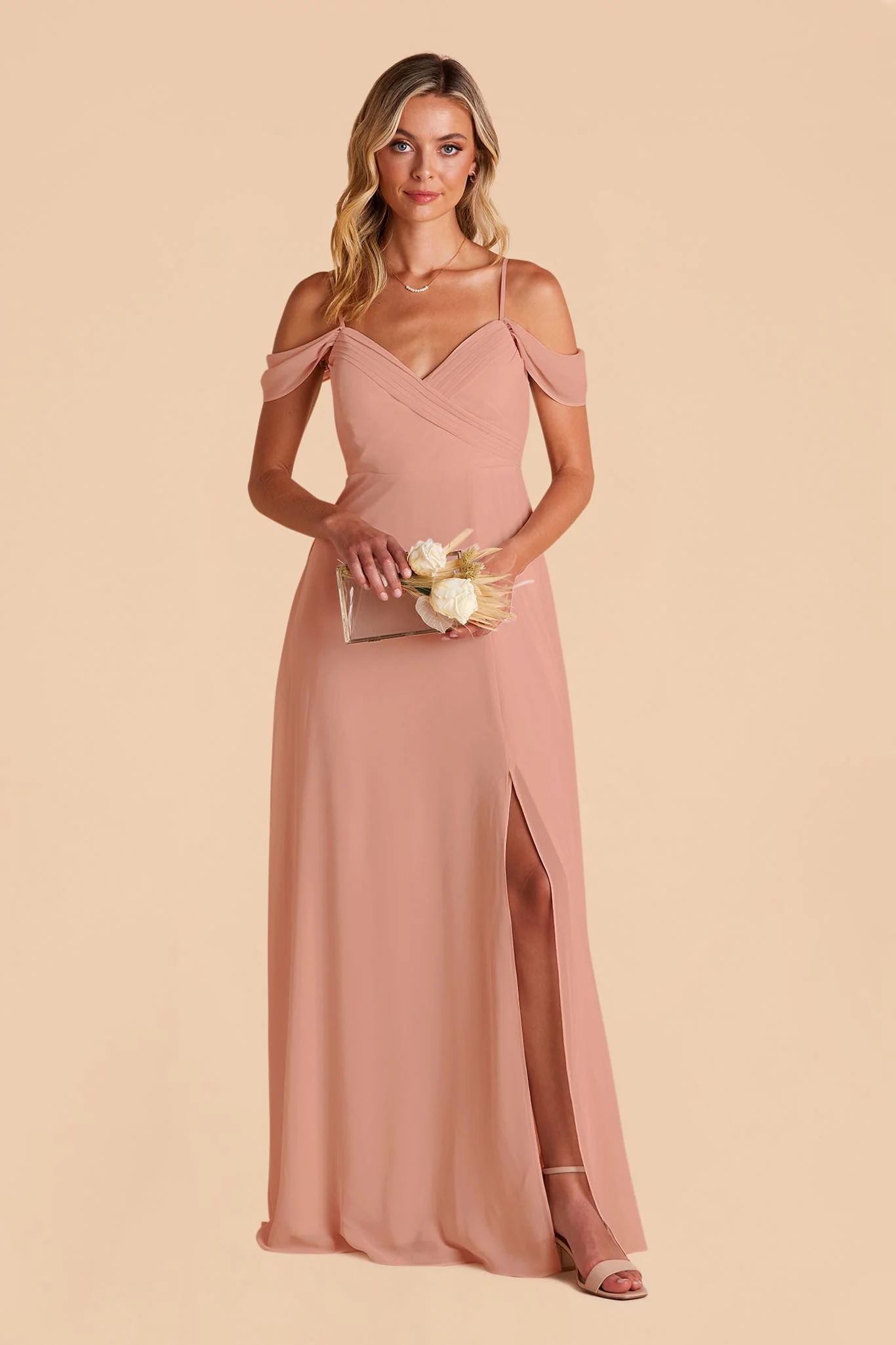 Spence Chiffon Dress With Slit - Dusty Rose - Image 4
