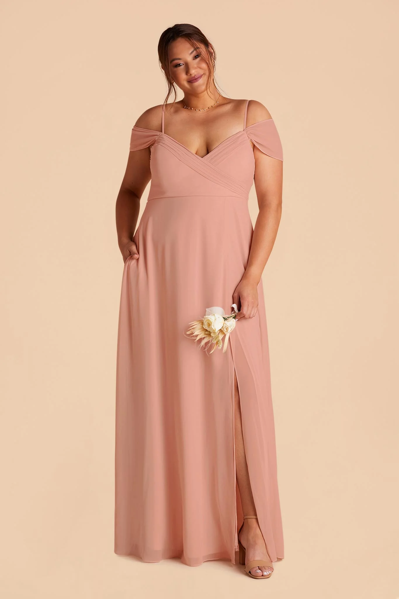 Spence Chiffon Dress With Slit - Dusty Rose - Image 5