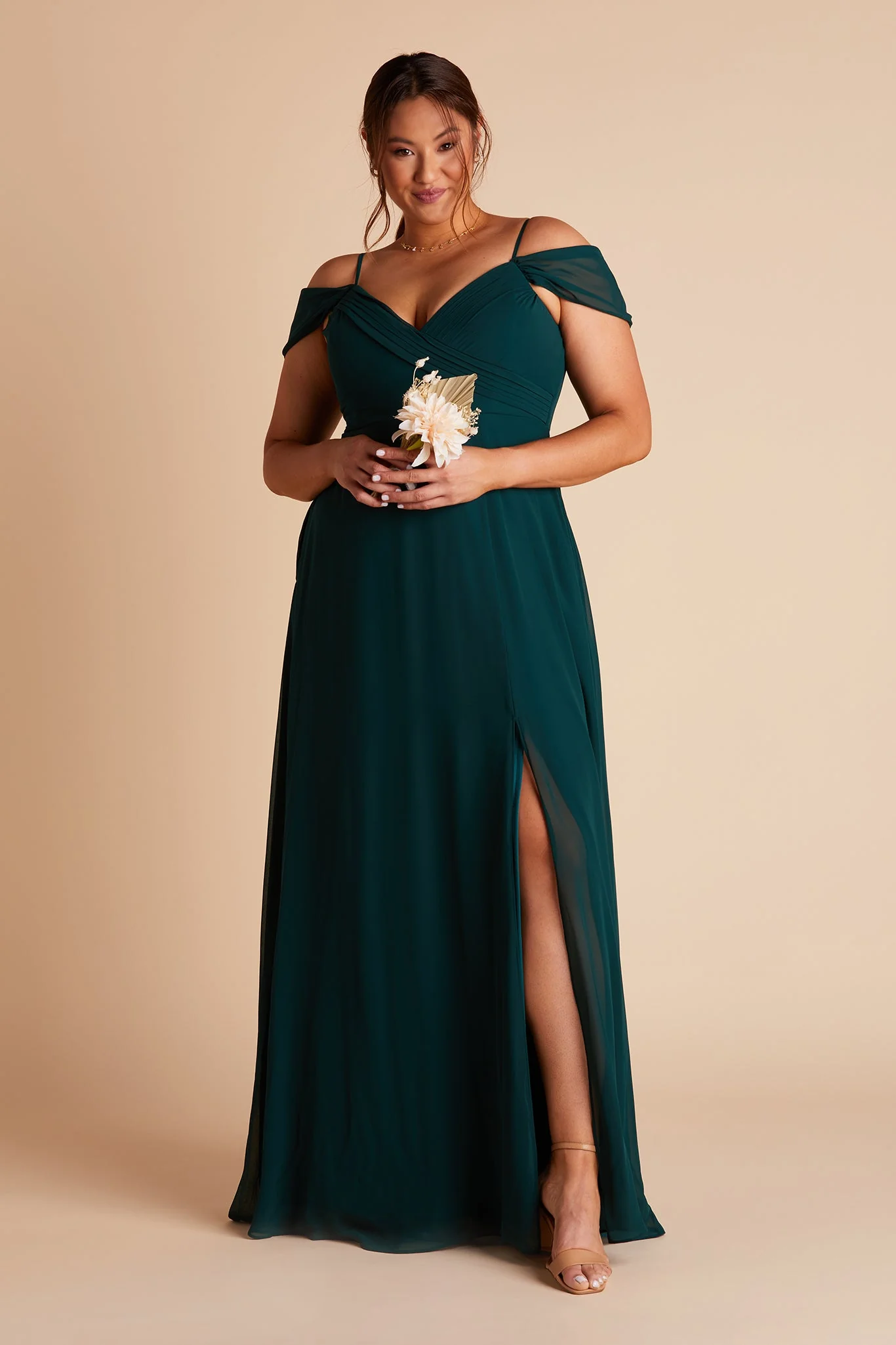 Spence Chiffon Dress With Slit - Emerald - Image 2