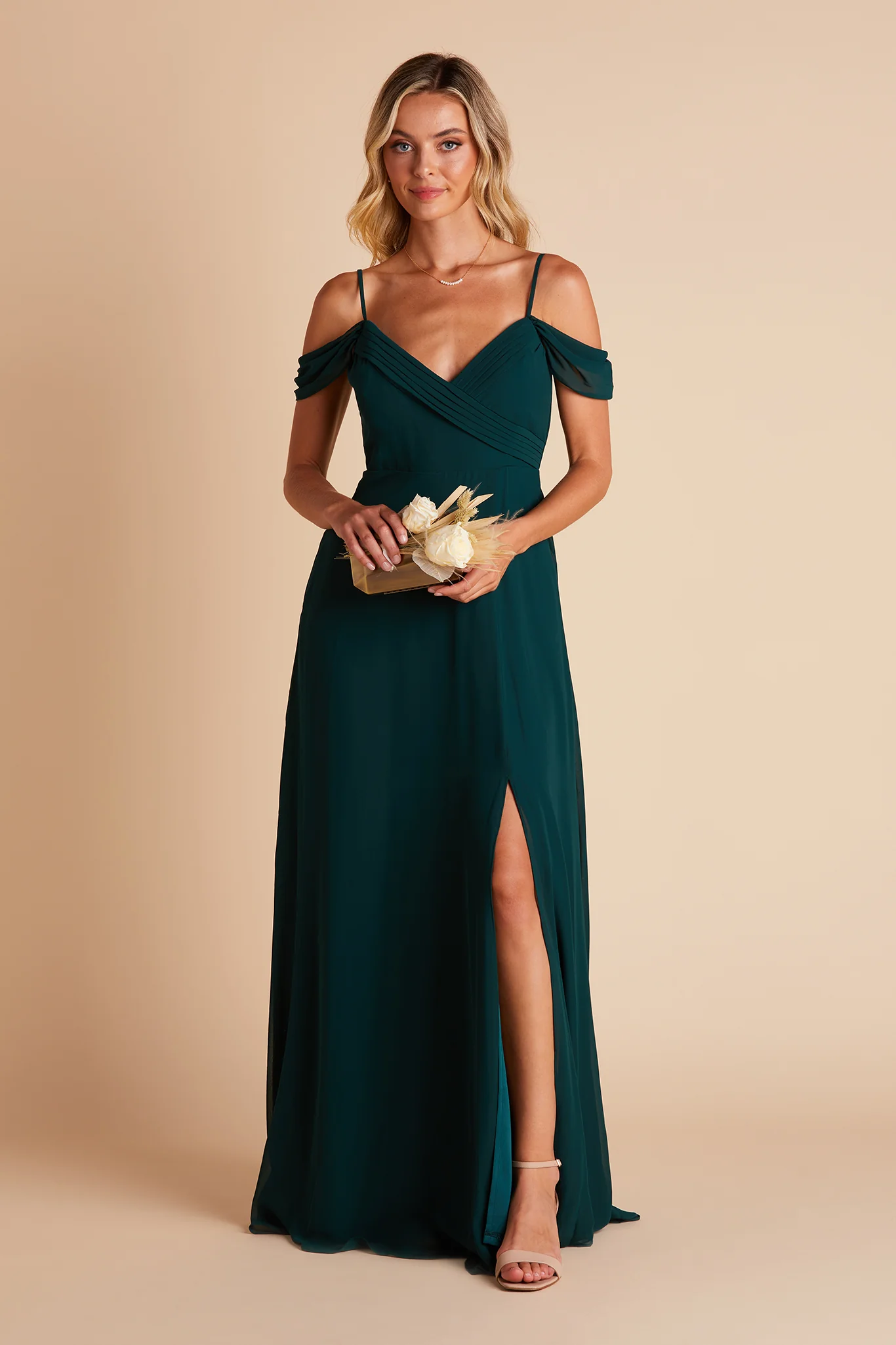 Spence Chiffon Dress With Slit - Emerald - Image 3