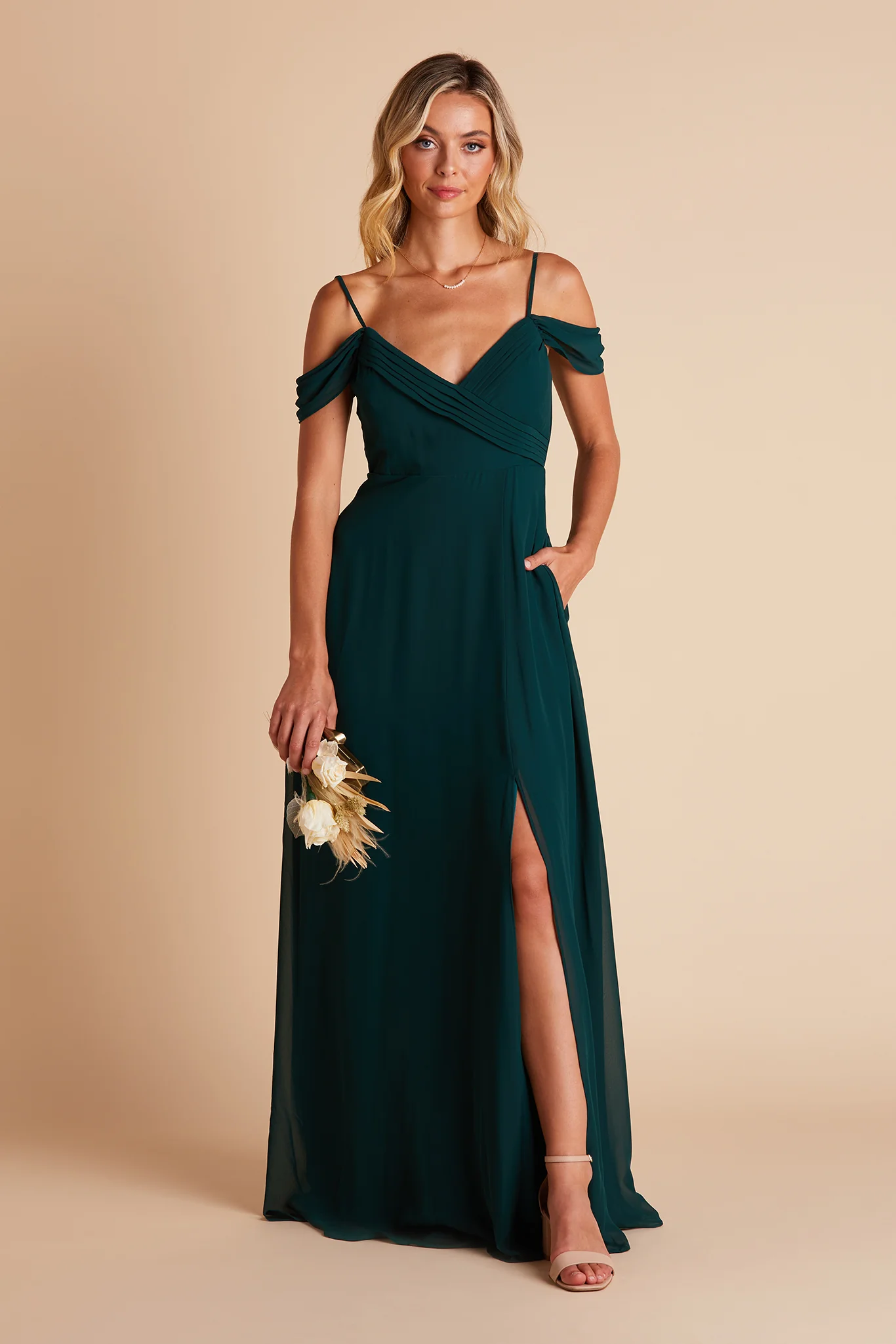 Spence Chiffon Dress With Slit - Emerald - Image 4