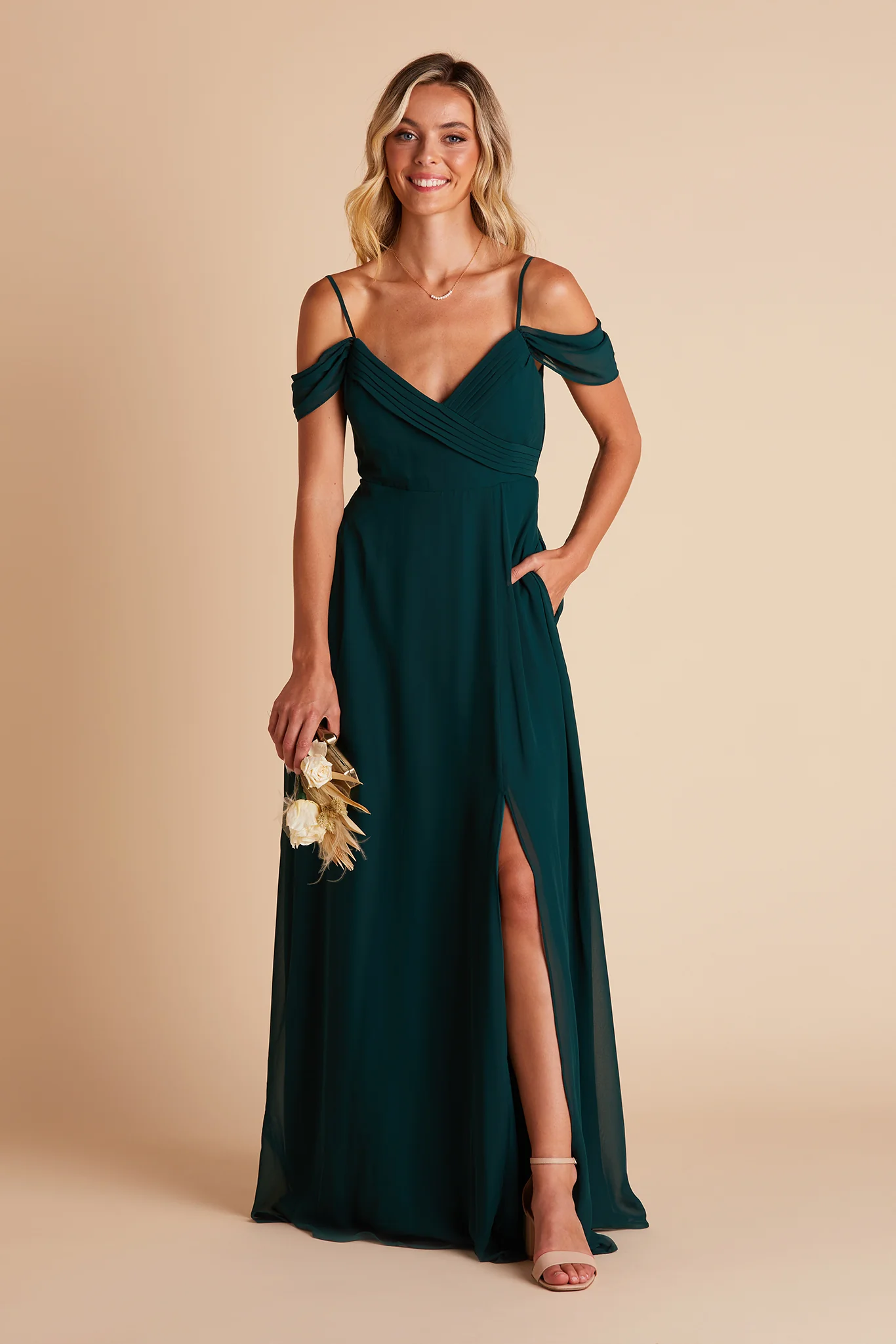 Spence Chiffon Dress With Slit - Emerald - Image 7
