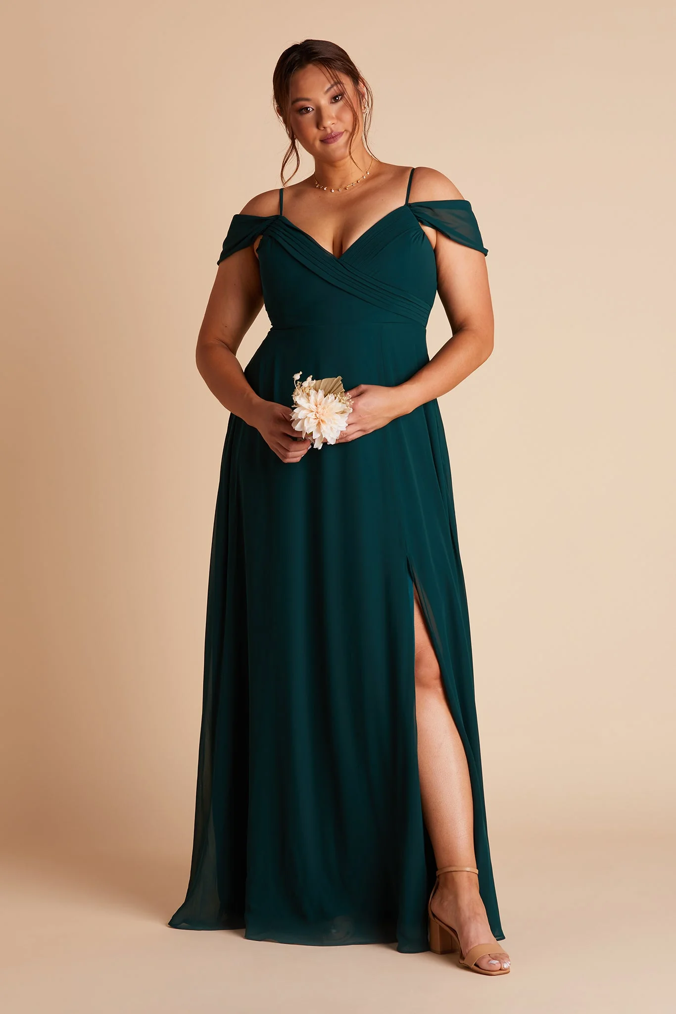 Spence Chiffon Dress With Slit - Emerald - Image 9