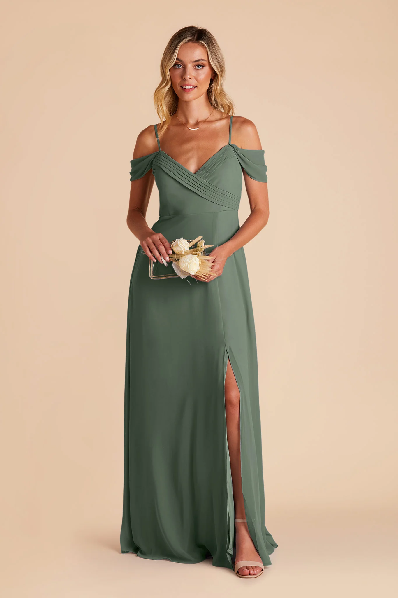 Spence Chiffon Dress With Slit - Eucalyptus - Image 3