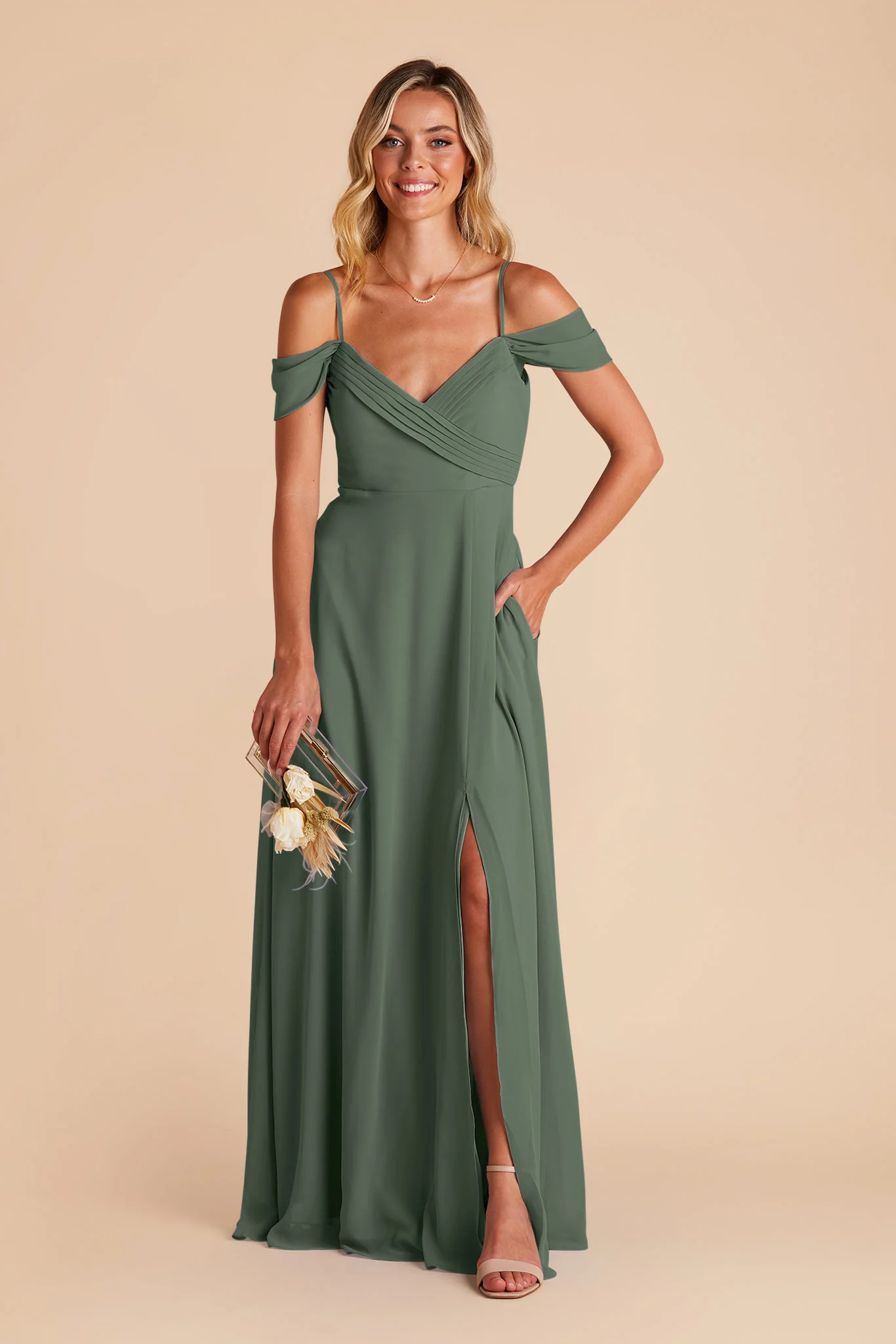 Spence Chiffon Dress With Slit - Eucalyptus - Image 4