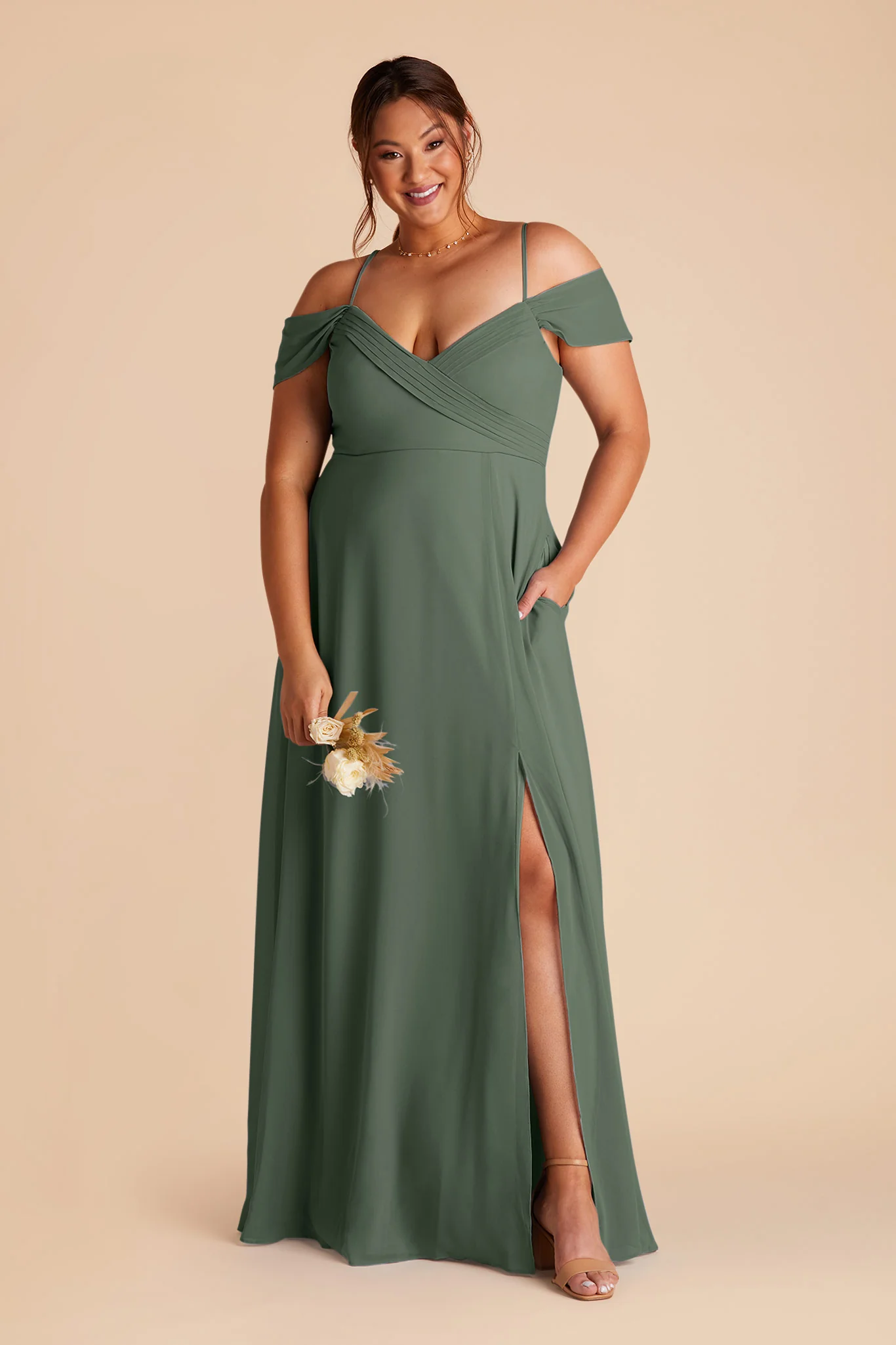 Spence Chiffon Dress With Slit - Eucalyptus - Image 5