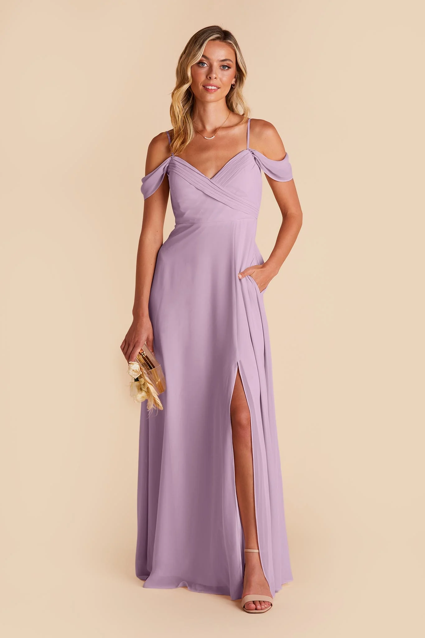 Spence Chiffon Dress With Slit - Lavender - Image 4