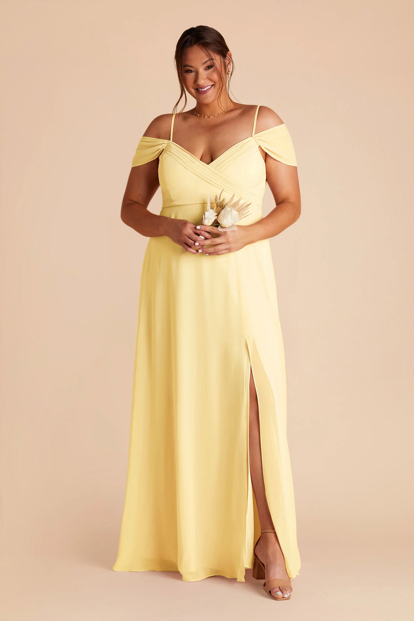 Spence Chiffon Dress With Slit - Lemon Sorbet - Image 4