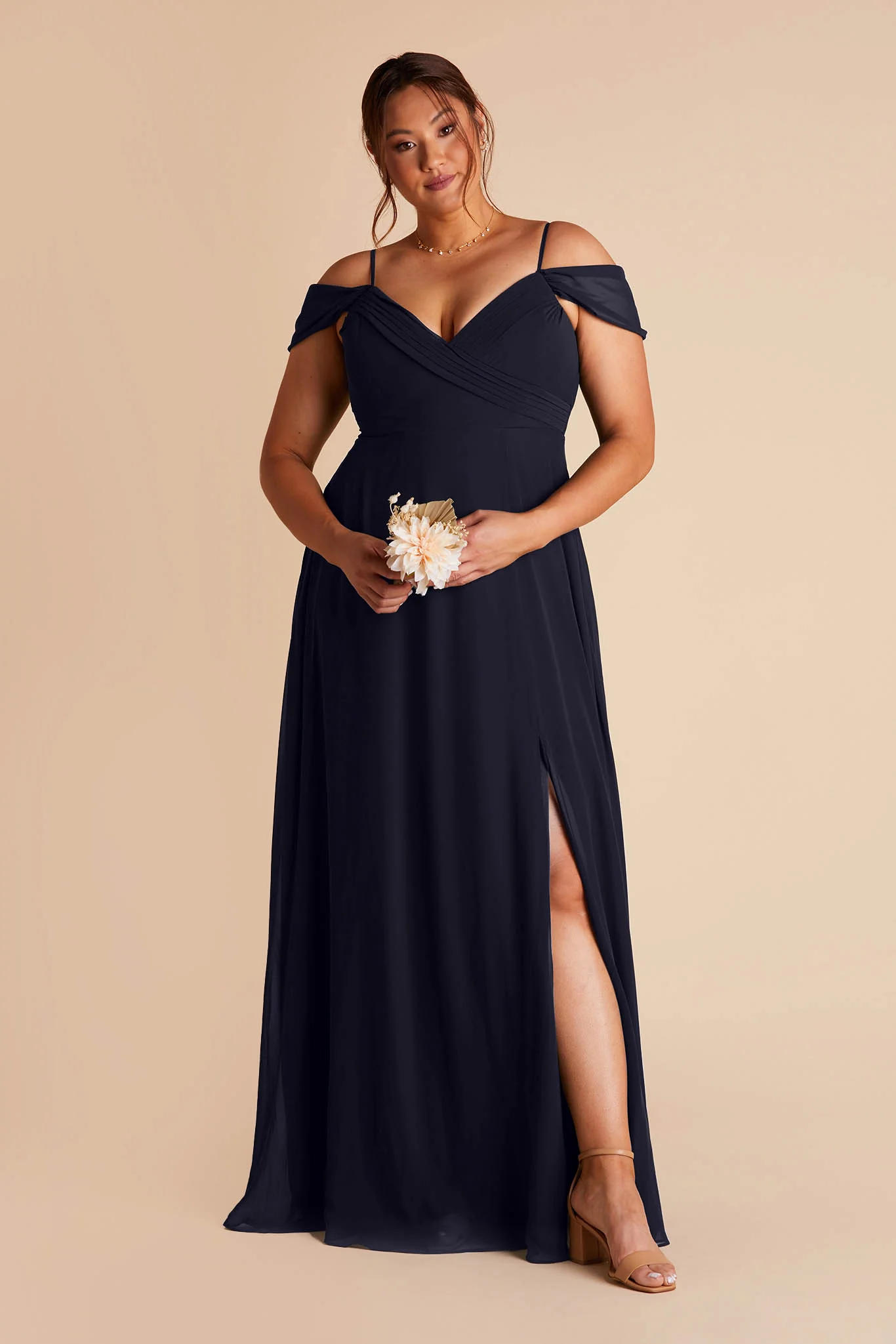 Spence Chiffon Dress With Slit - Navy - Image 2
