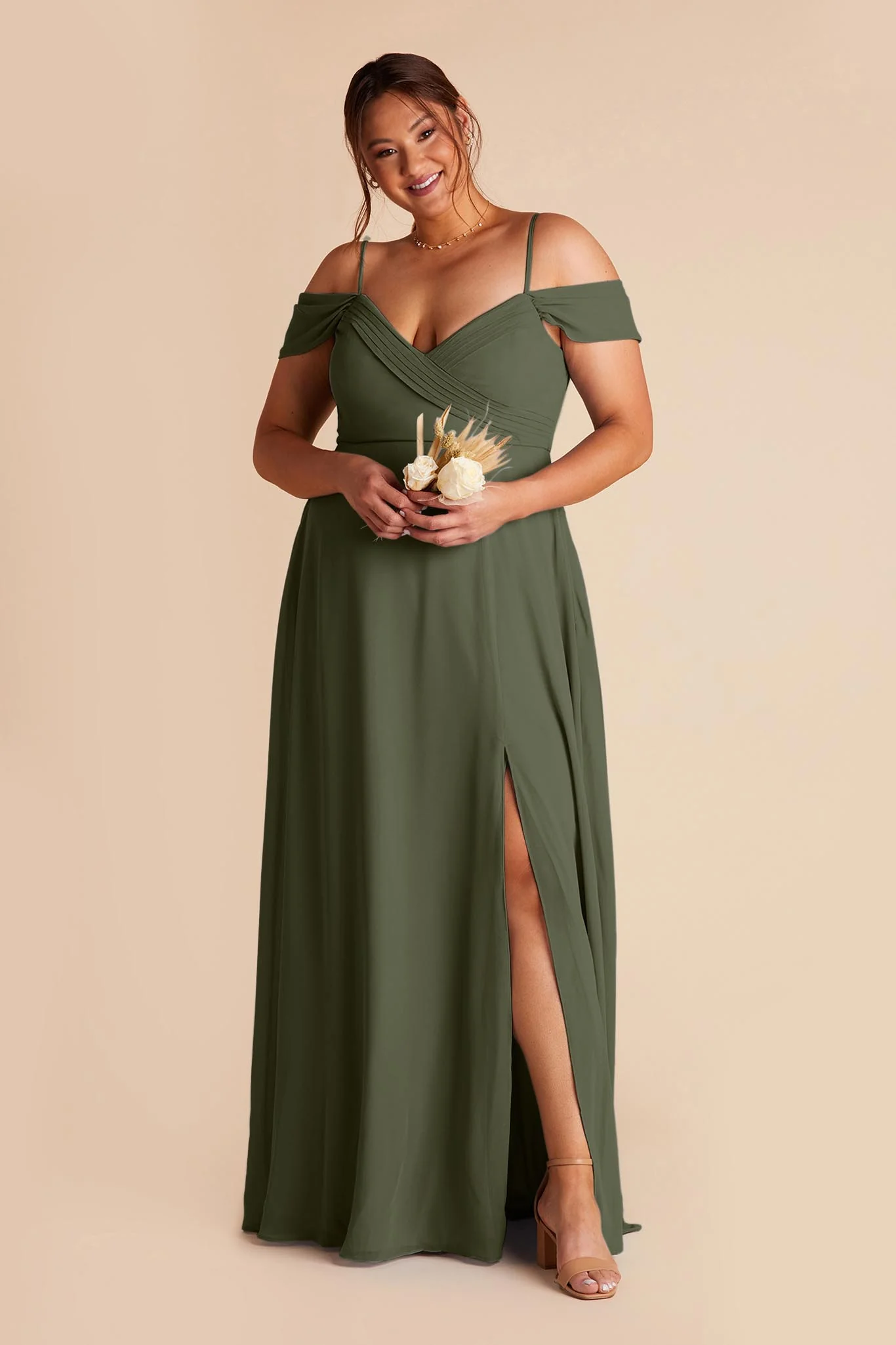 Spence Chiffon Dress With Slit - Olive - Image 2