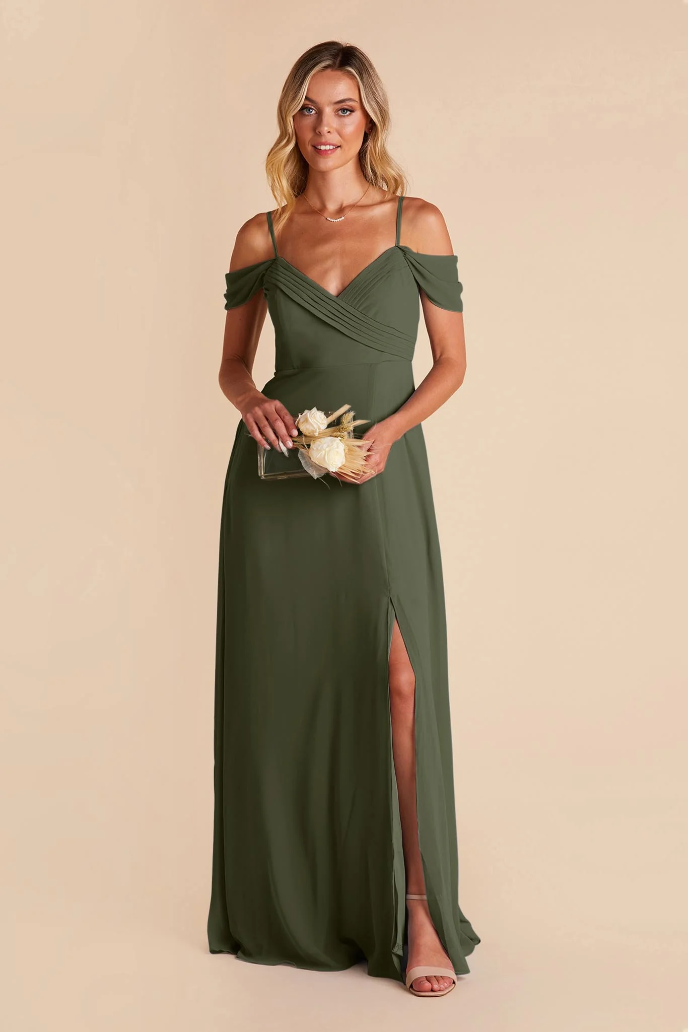 Spence Chiffon Dress With Slit - Olive - Image 3