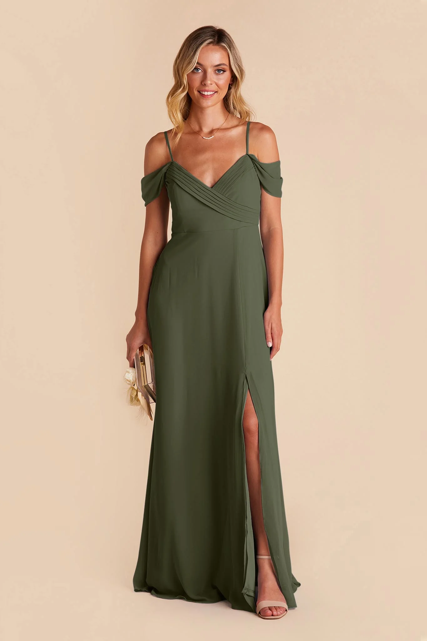 Spence Chiffon Dress With Slit - Olive - Image 4