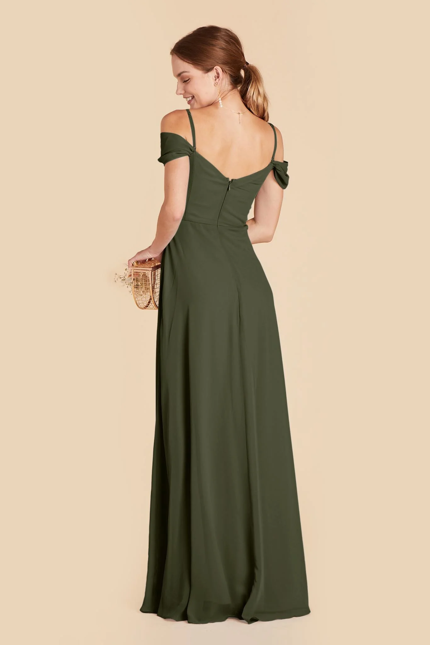 Spence Chiffon Dress With Slit - Olive - Image 5