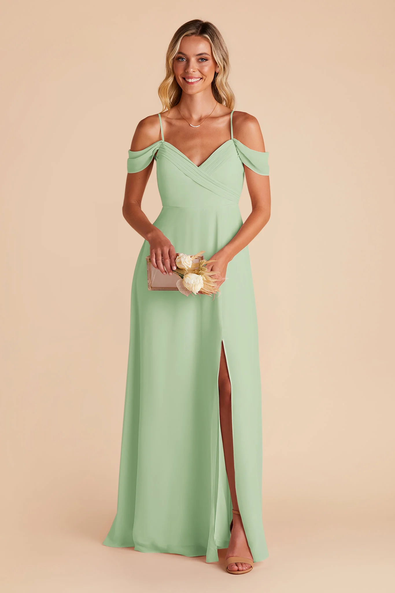 Spence Chiffon Dress With Slit - Pistachio