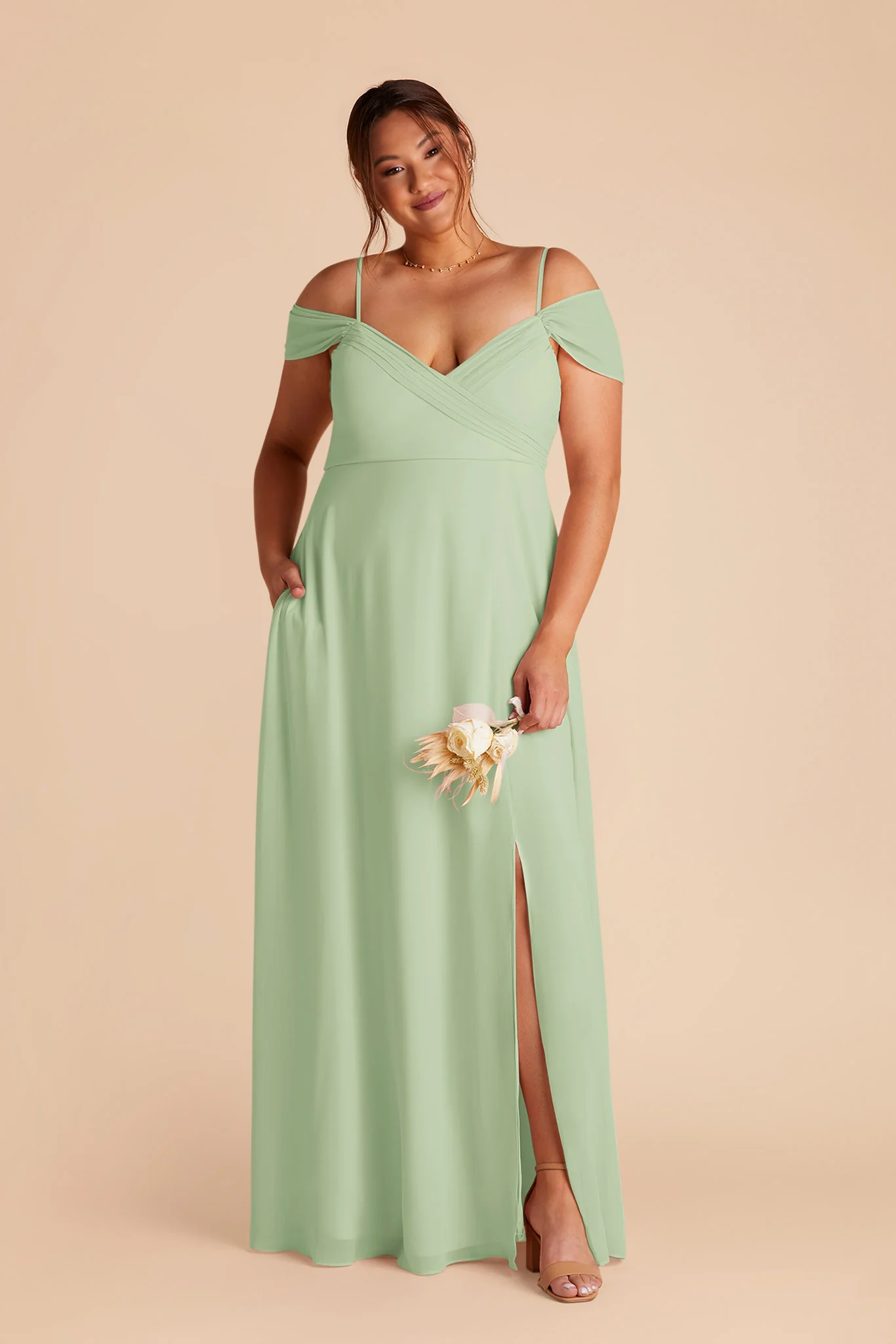 Spence Chiffon Dress With Slit - Pistachio - Image 6
