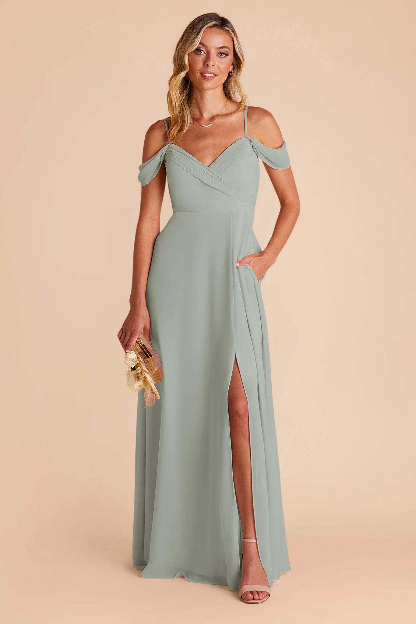 Spence Chiffon Dress With Slit - Sage