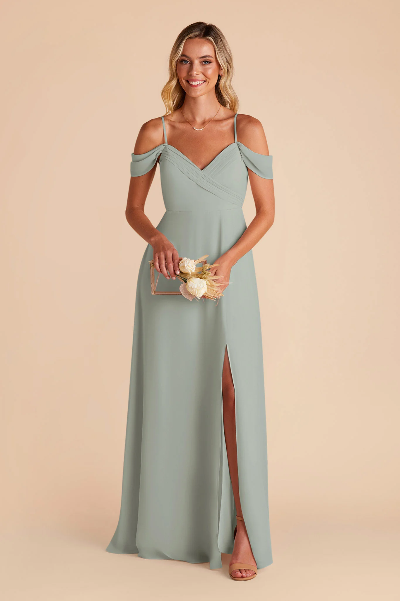 Spence Chiffon Dress With Slit - Sage - Image 4