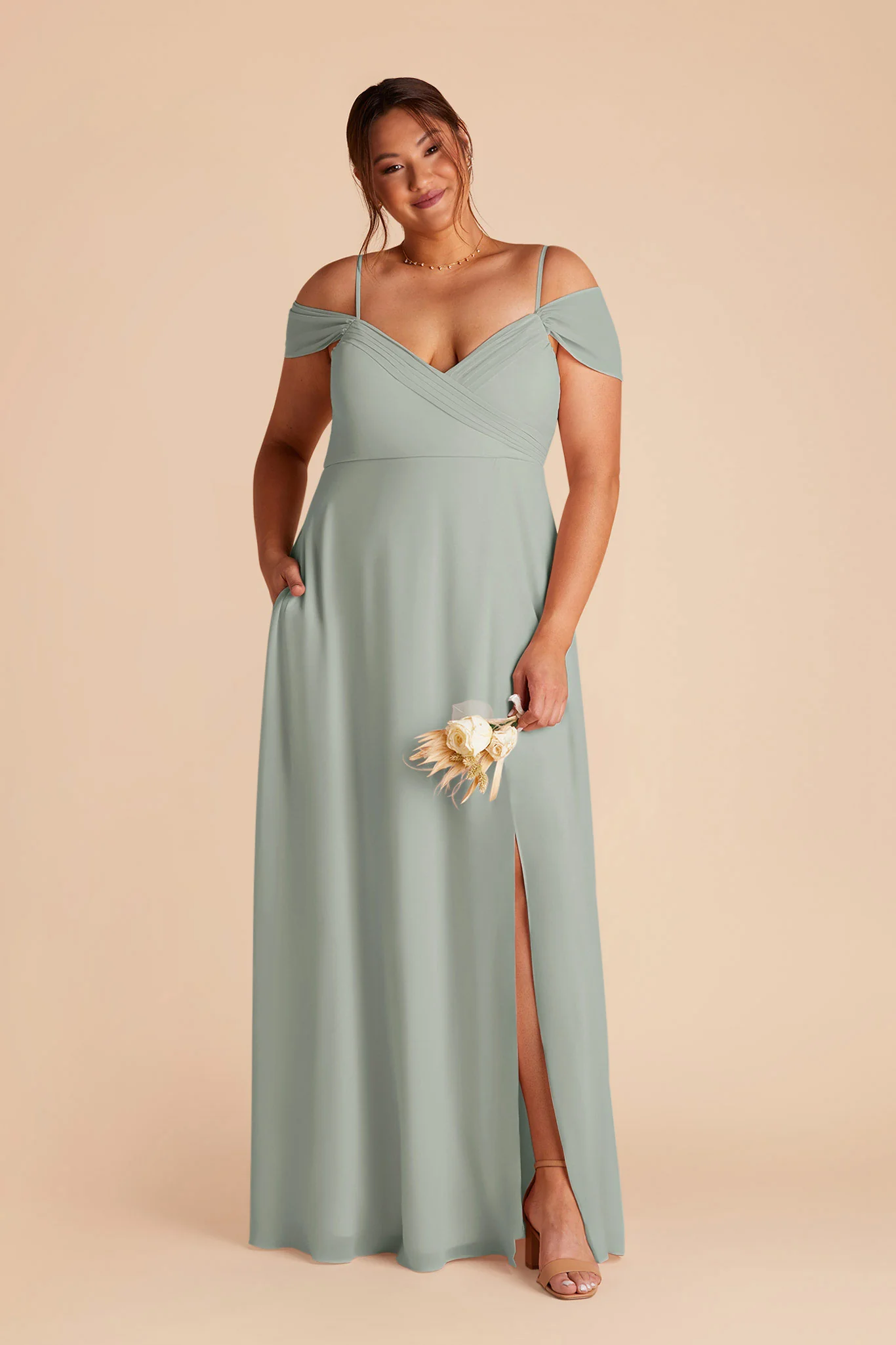 Spence Chiffon Dress With Slit - Sage - Image 6