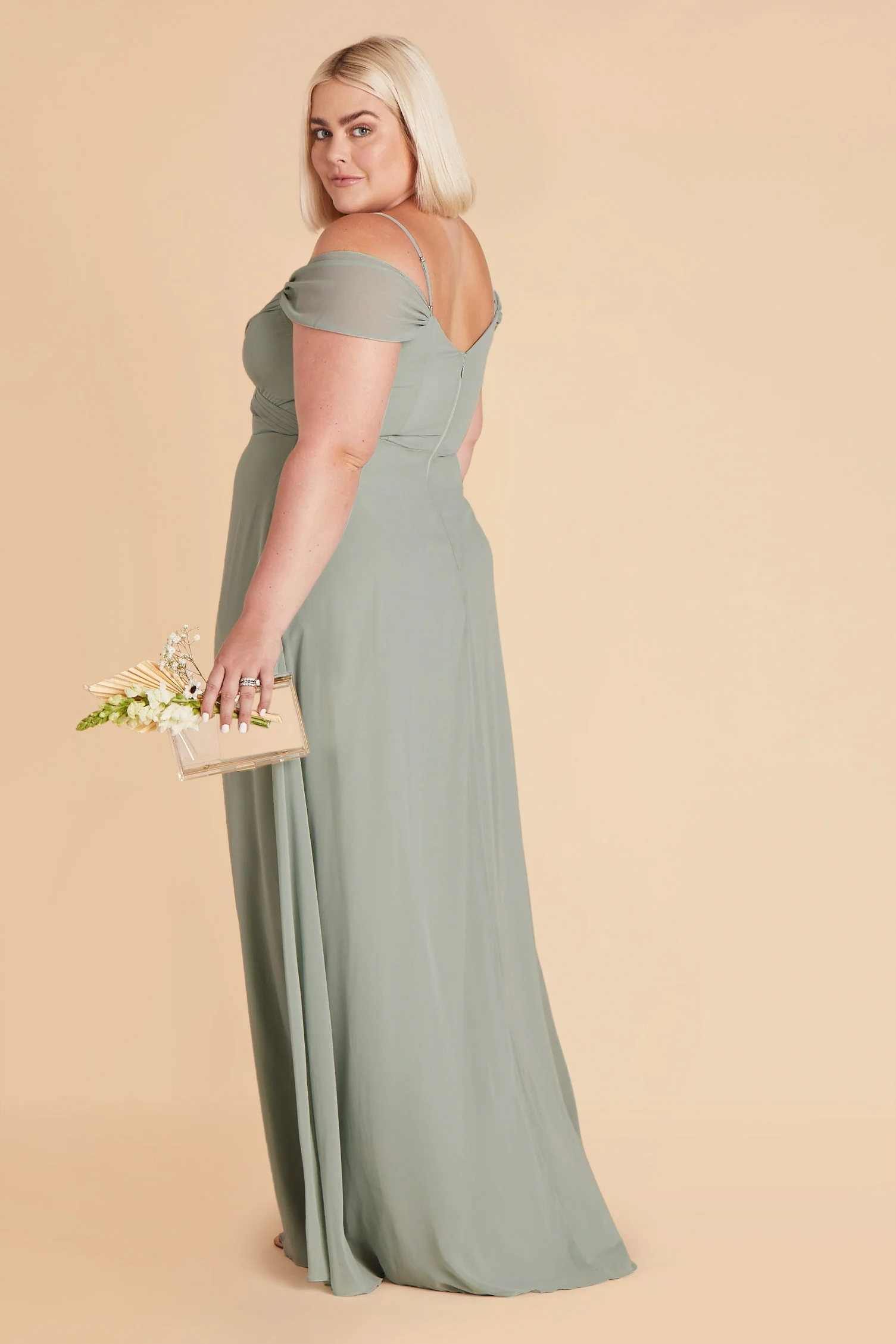 Spence Chiffon Dress With Slit - Sage - Image 7