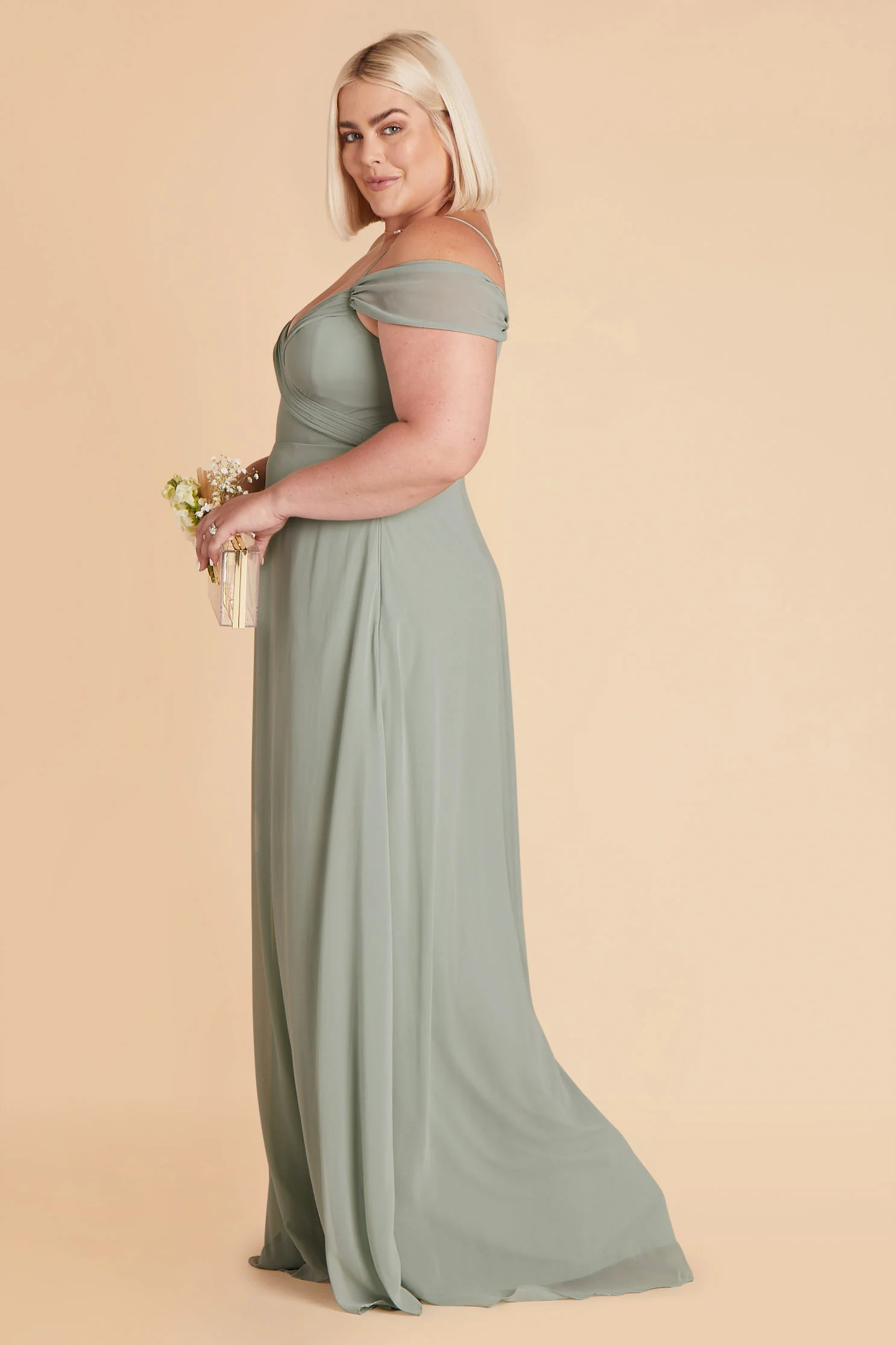 Spence Chiffon Dress With Slit - Sage - Image 8
