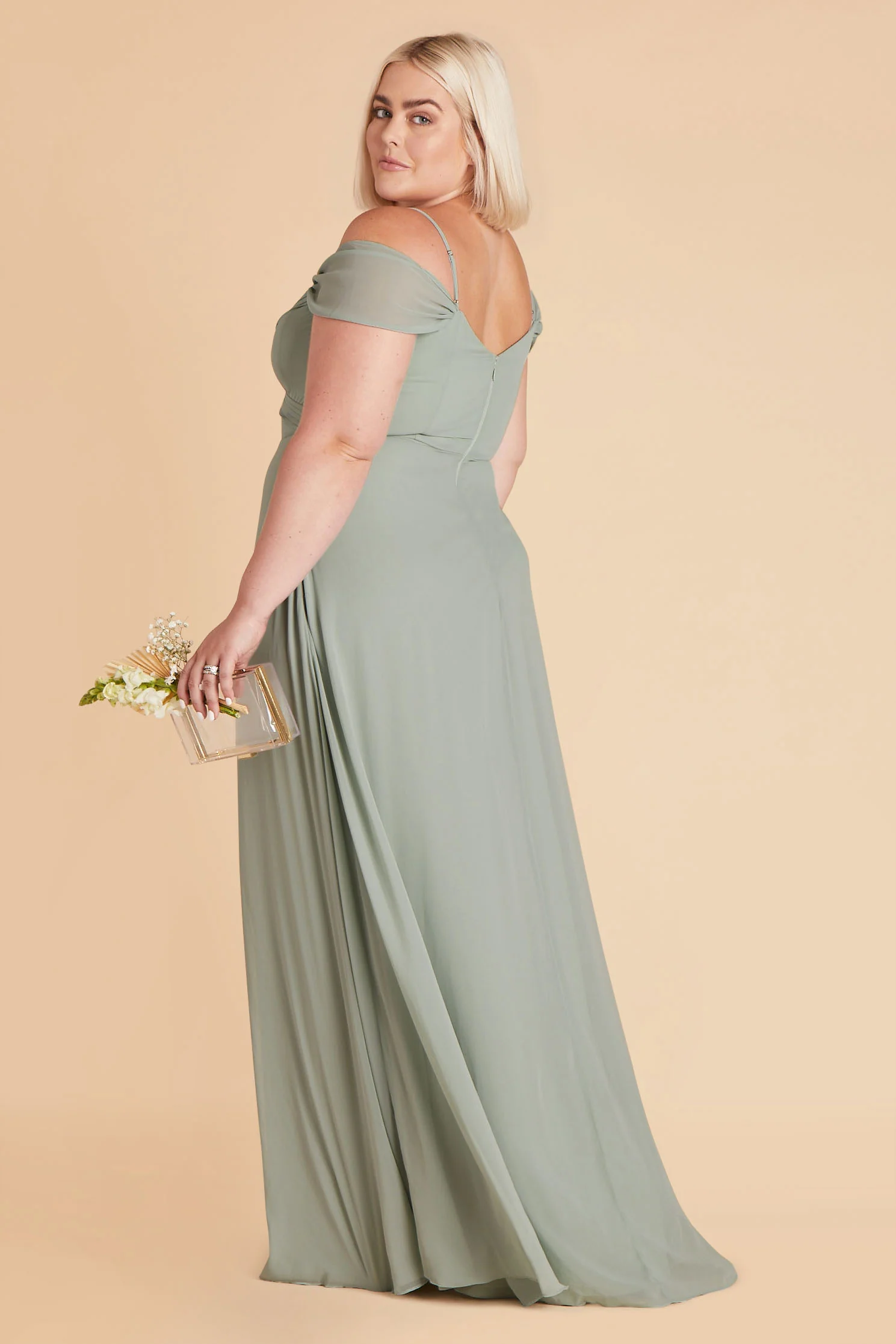 Spence Chiffon Dress With Slit - Sage - Image 9