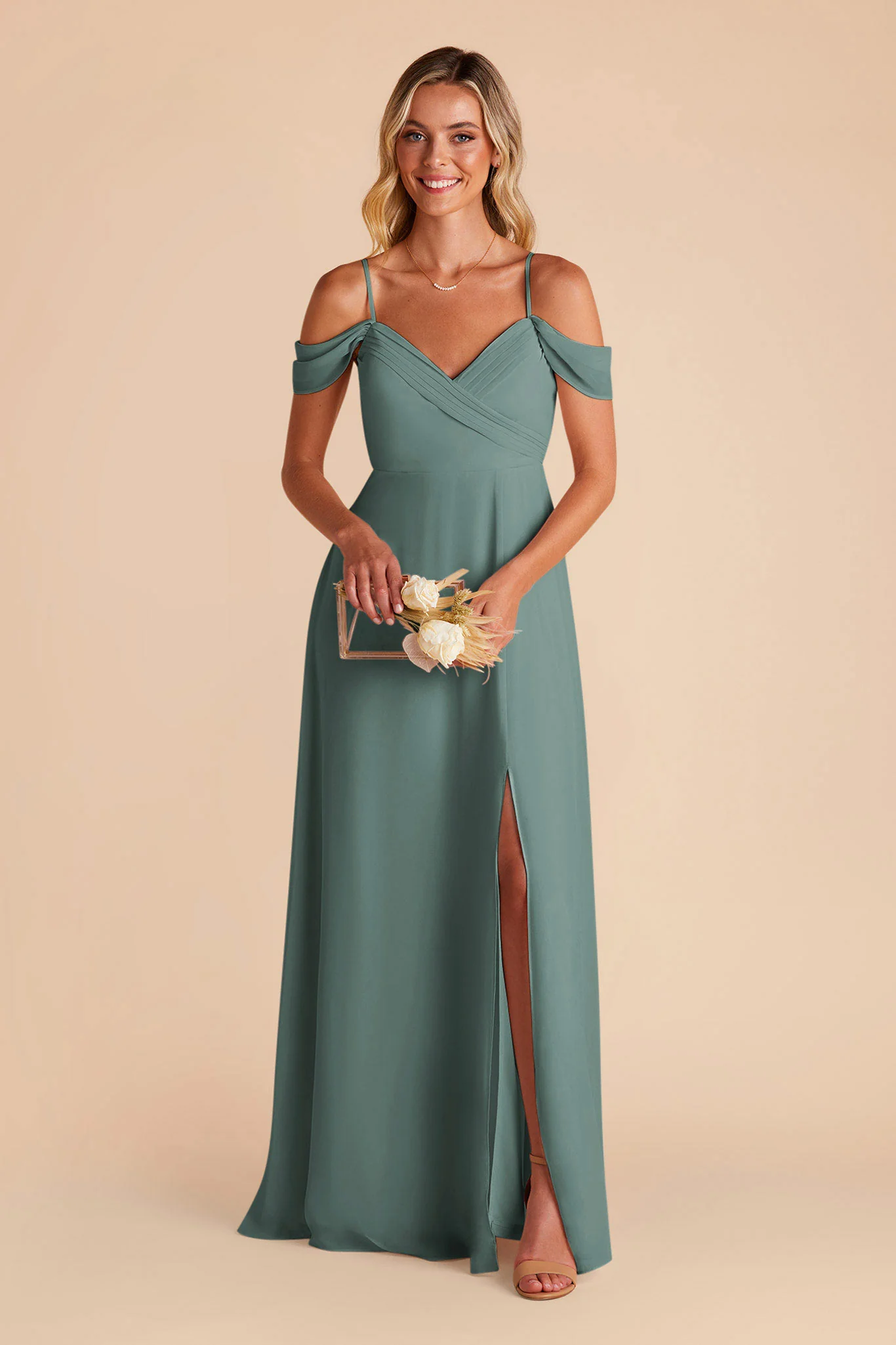 Spence Chiffon Dress With Slit - Sea Glass - Image 4