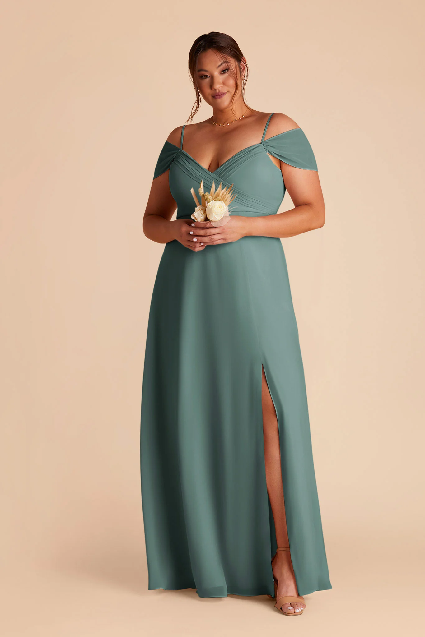Spence Chiffon Dress With Slit - Sea Glass - Image 6