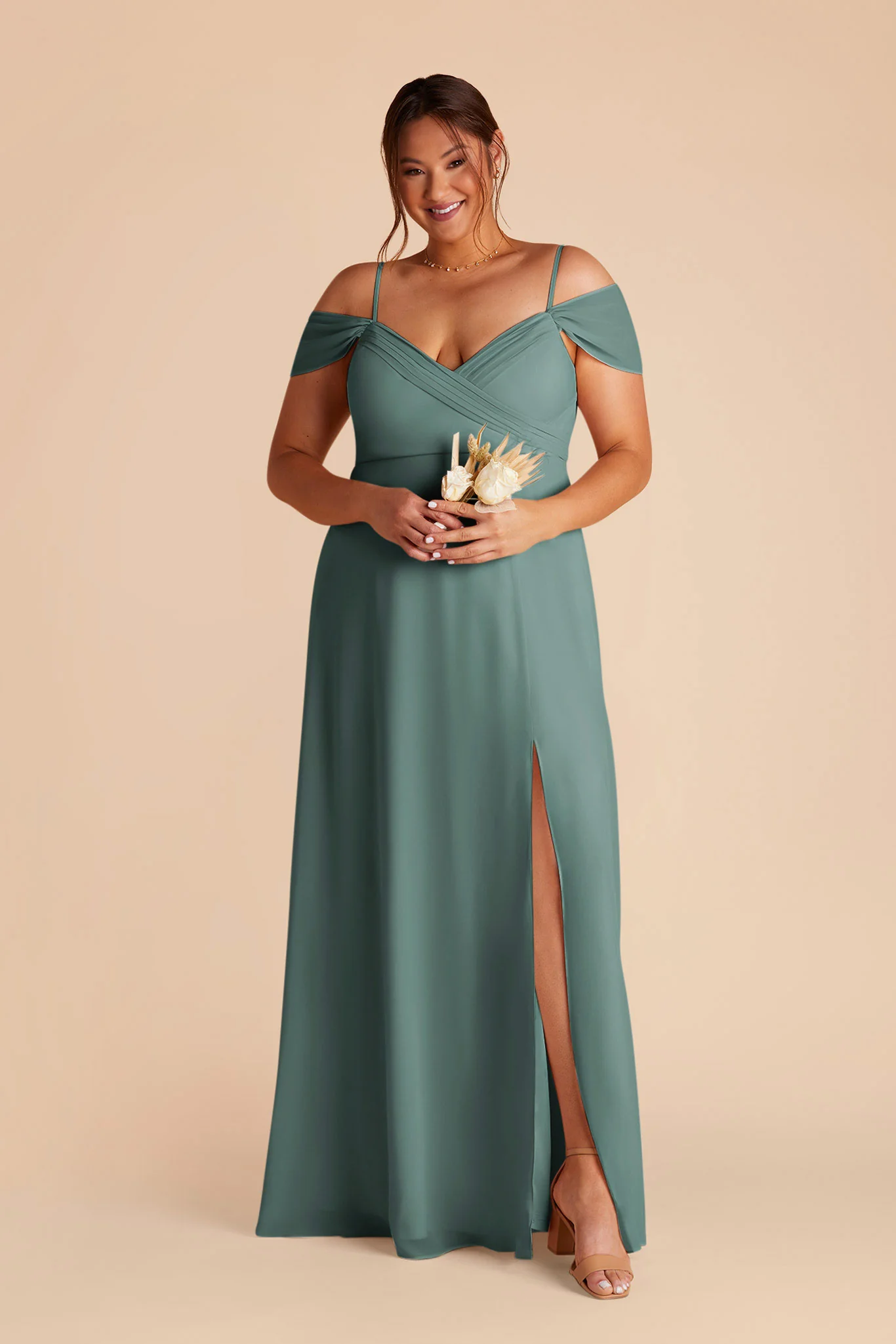 Spence Chiffon Dress With Slit - Sea Glass - Image 7