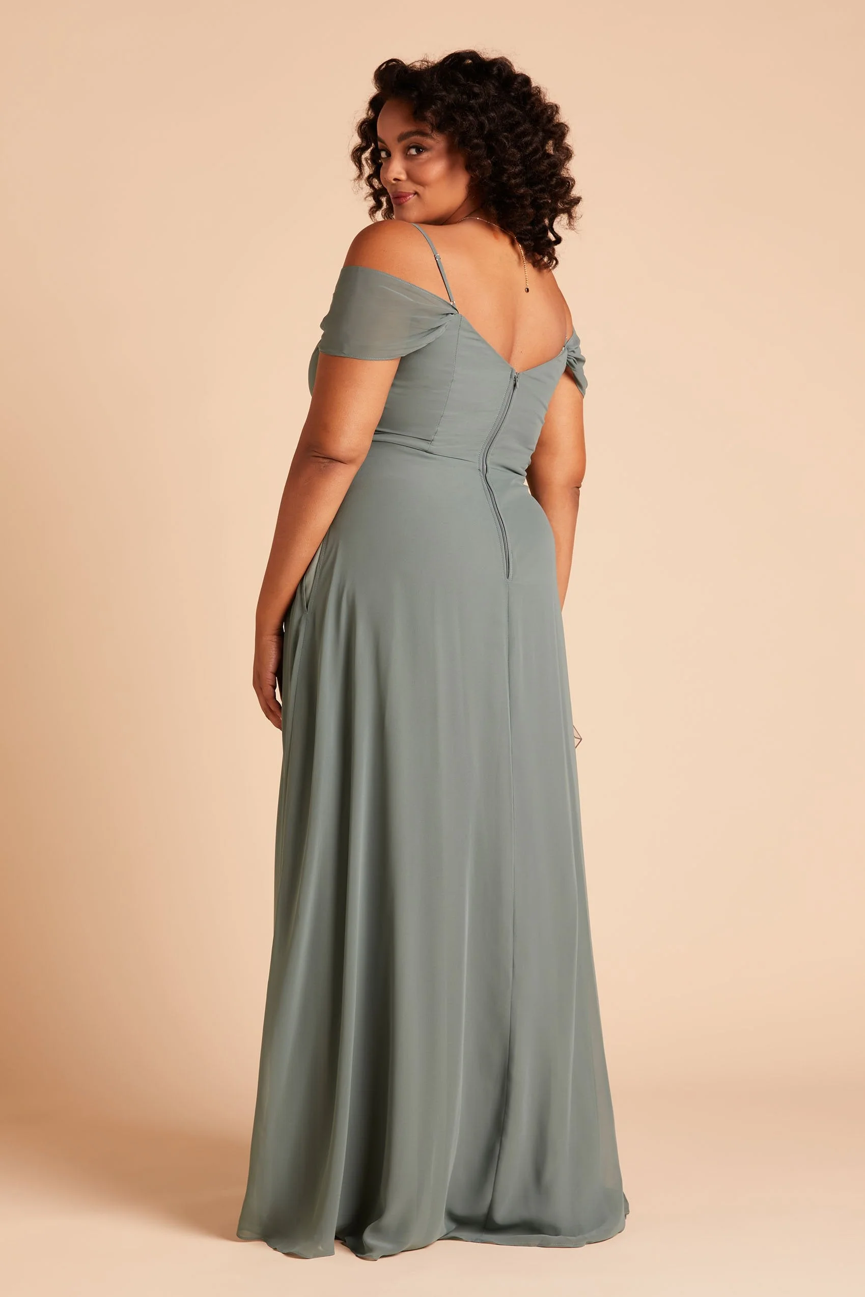 Spence Chiffon Dress With Slit - Sea Glass - Image 8