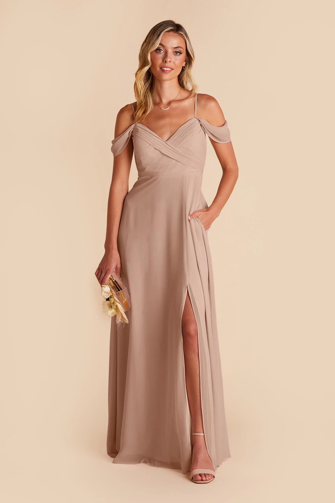 Spence Chiffon Dress With Slit - Taupe - Image 3