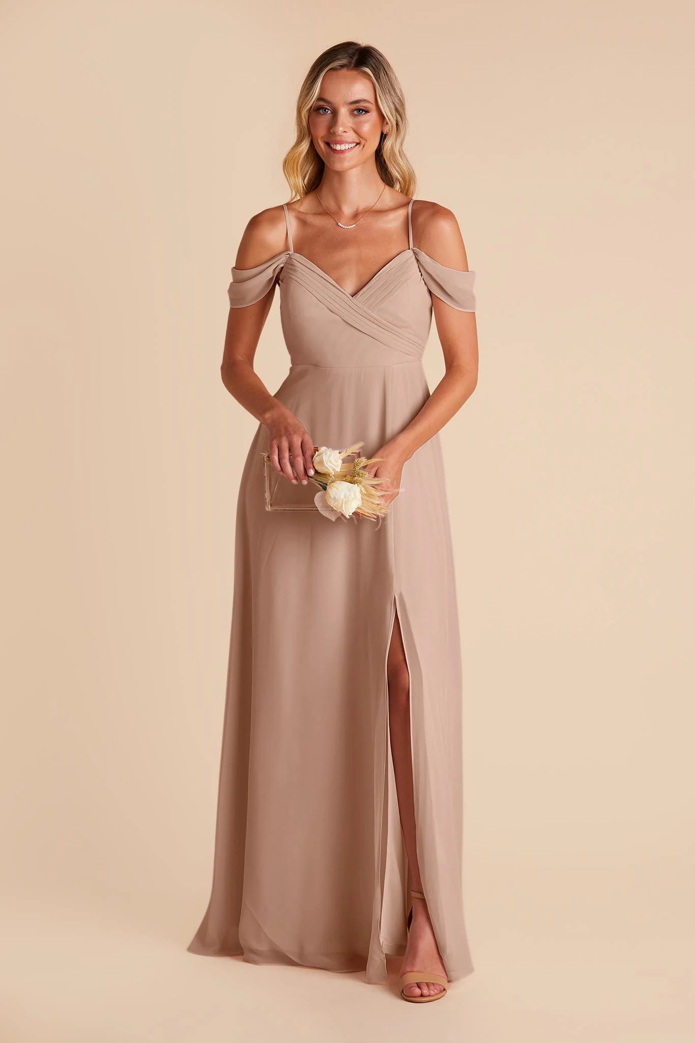 Spence Chiffon Dress With Slit - Taupe - Image 4