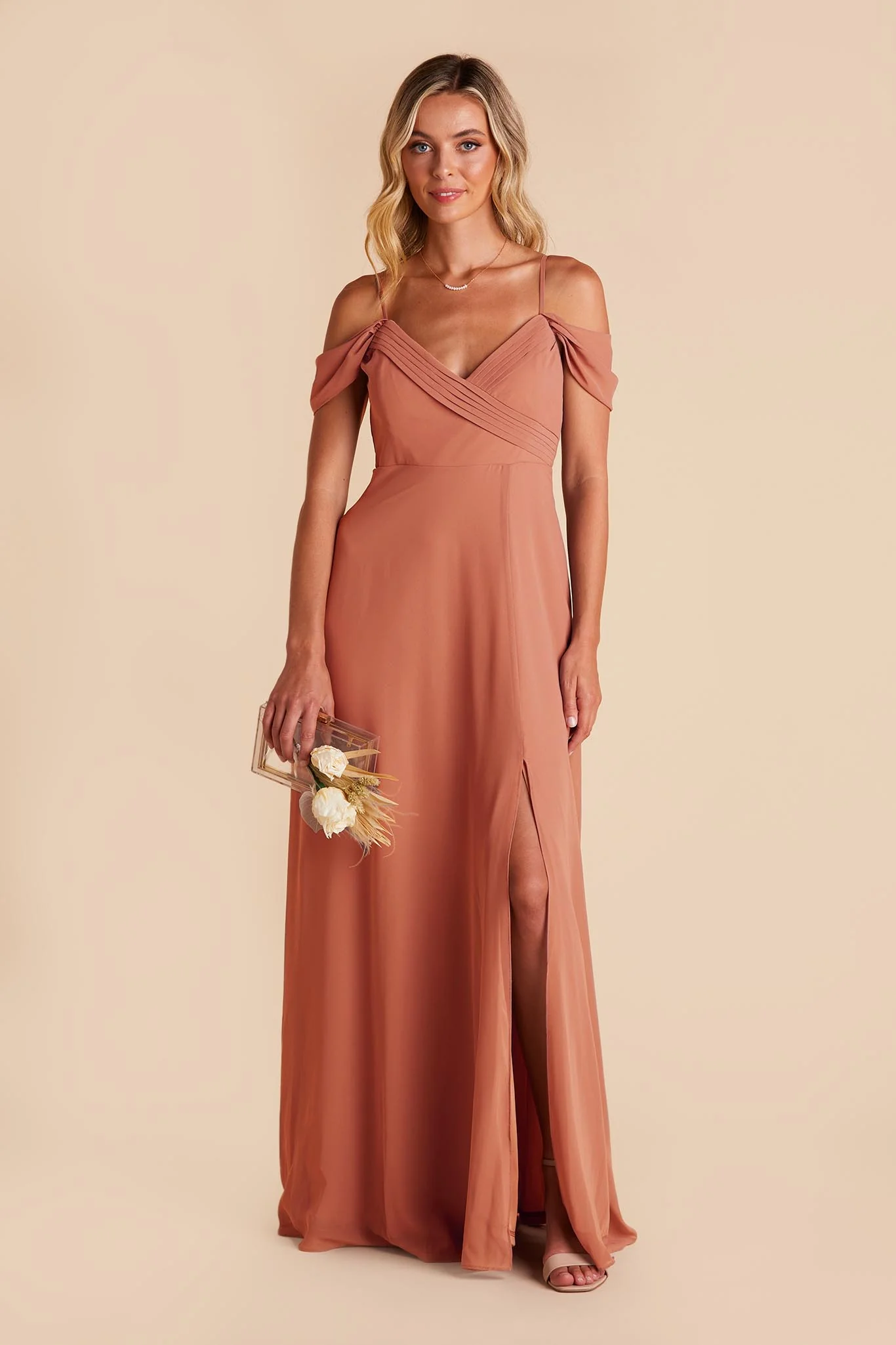 Spence Chiffon Dress With Slit - Terracotta