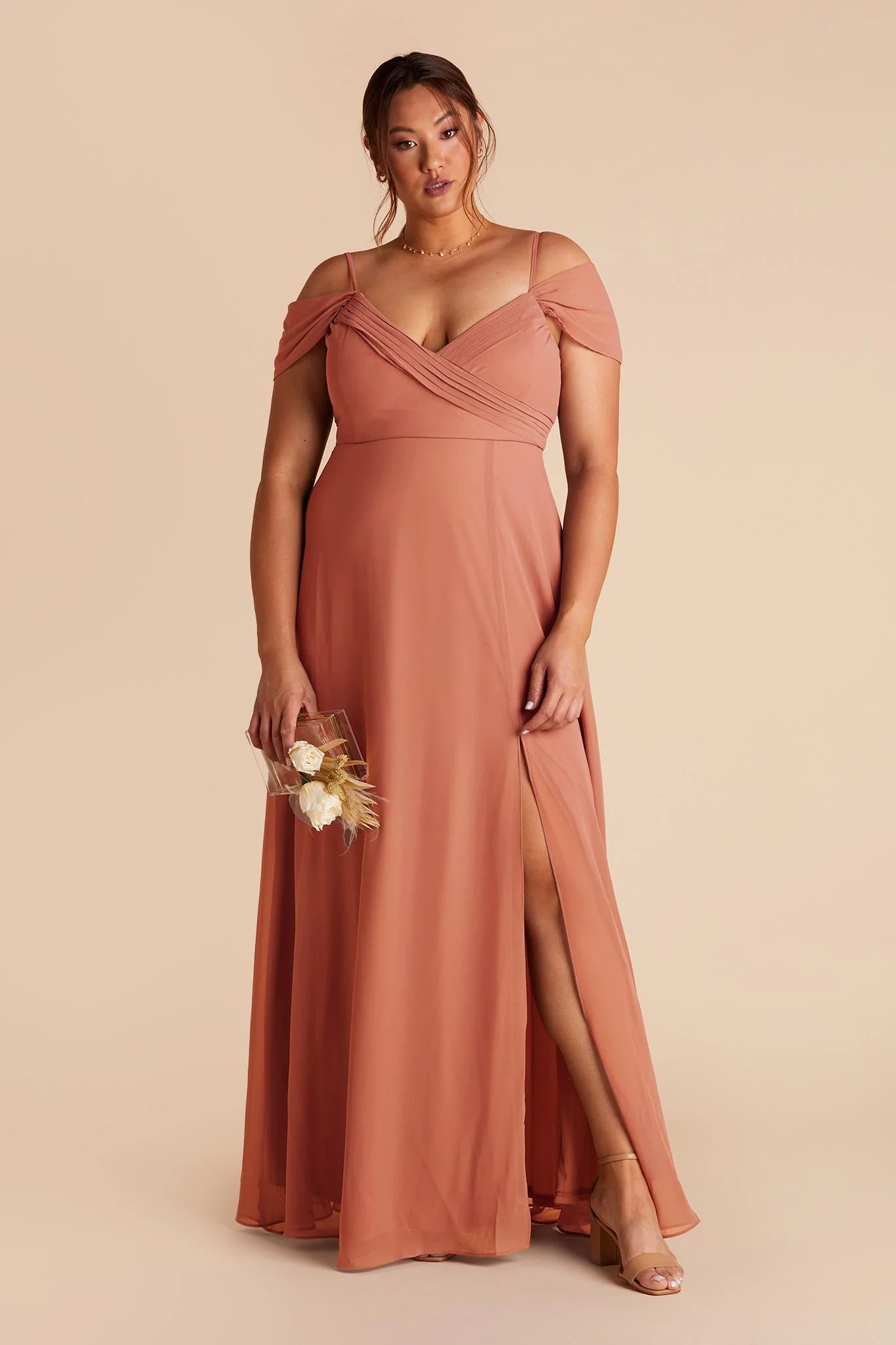 Spence Chiffon Dress With Slit - Terracotta - Image 6