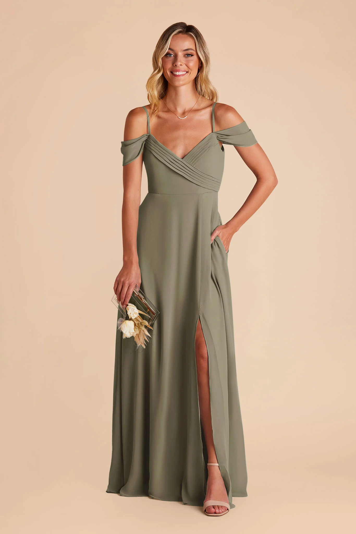 Spence Chiffon Dress With Slit - Thyme - Image 3