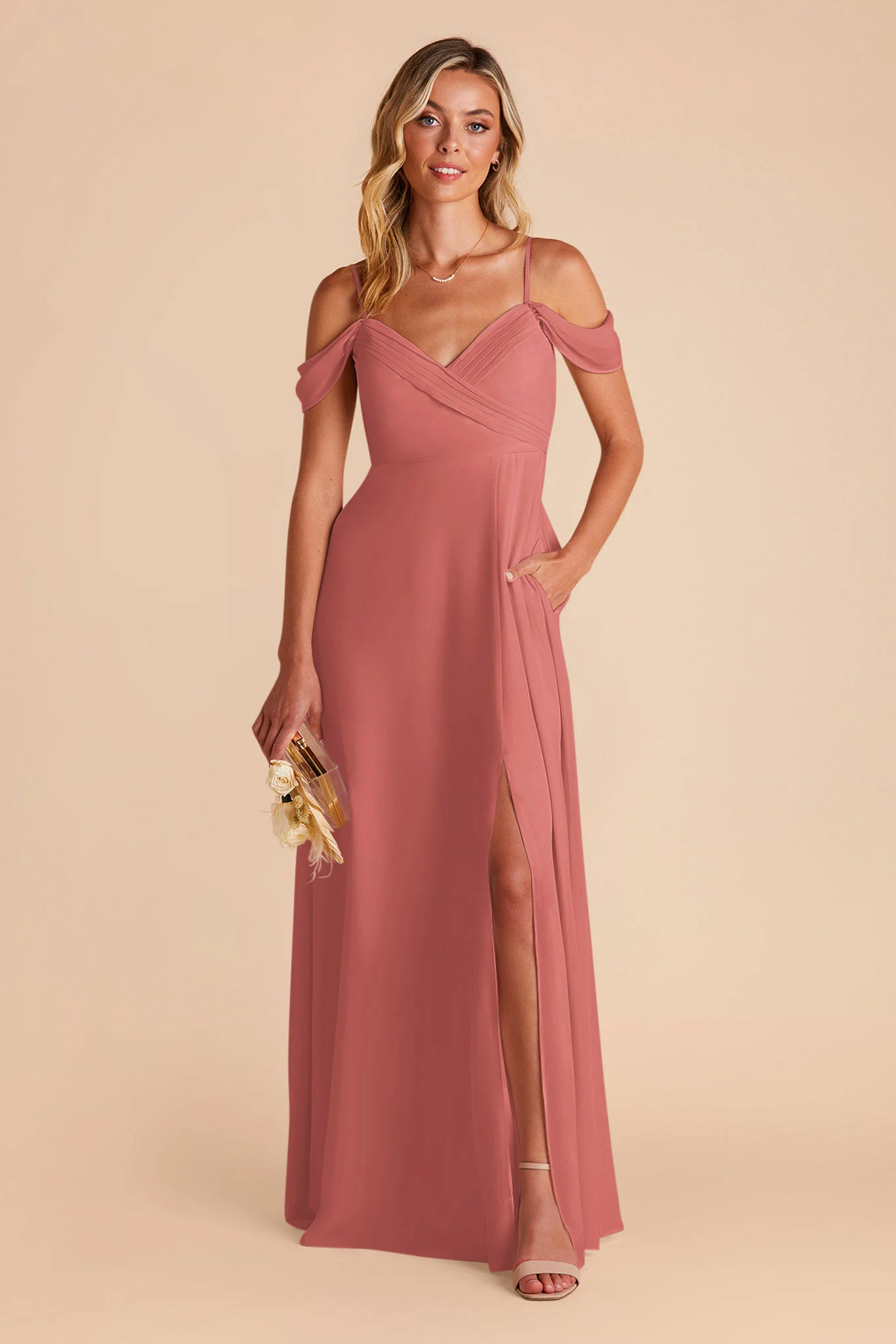Spence Chiffon Dress With Slit - Wild Rose - Image 3