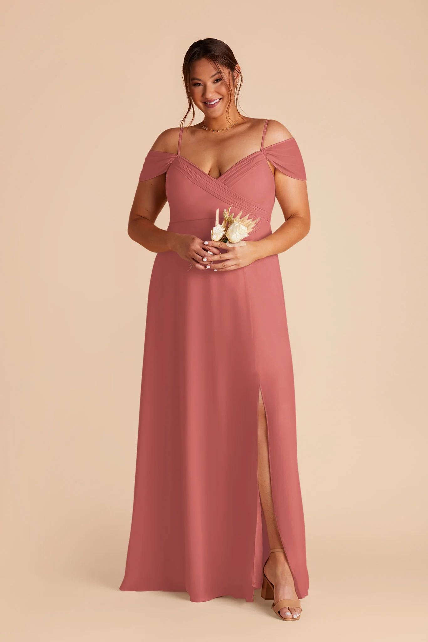 Spence Chiffon Dress With Slit - Wild Rose - Image 5