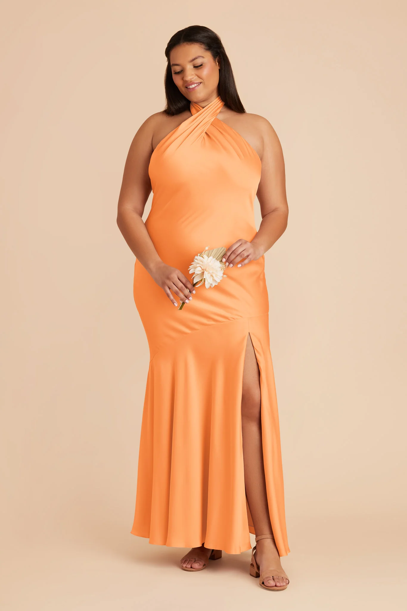 Stephanie Matte Satin Dress - Apricot - Image 8