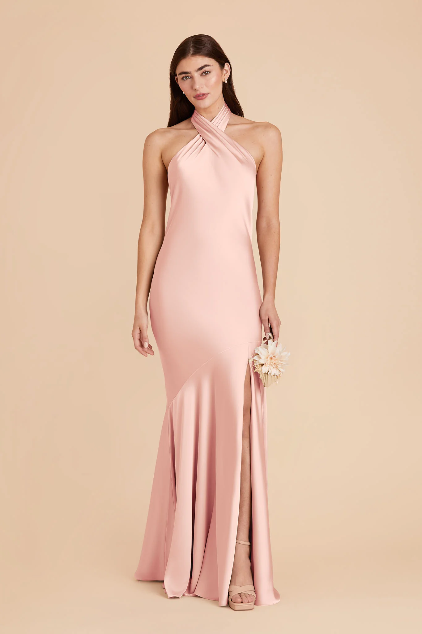 Stephanie Matte Satin Dress - Blush Pink