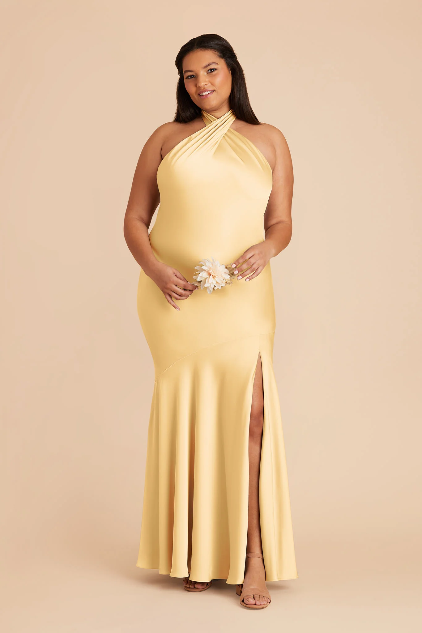 Stephanie Matte Satin Dress - Butter - Image 3
