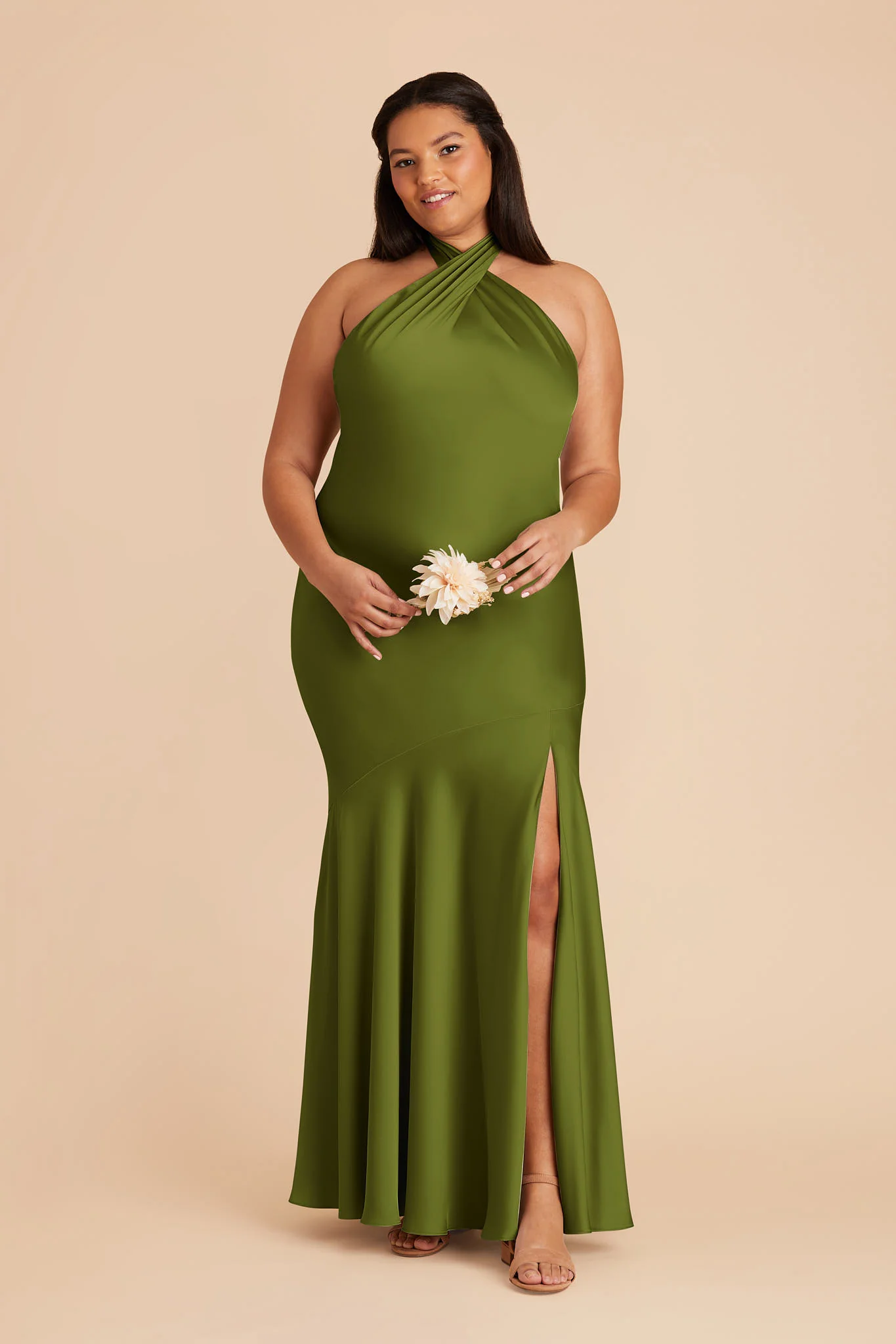Stephanie Matte Satin Dress - Cactus - Image 3