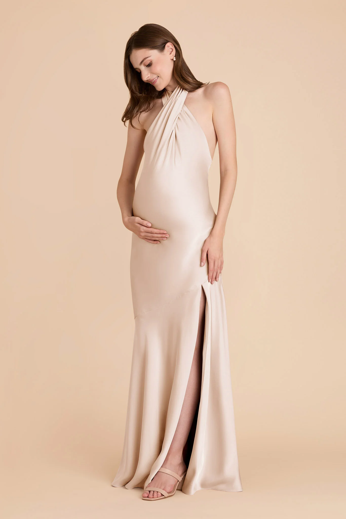 Stephanie Matte Satin Dress - Champagne - Image 7