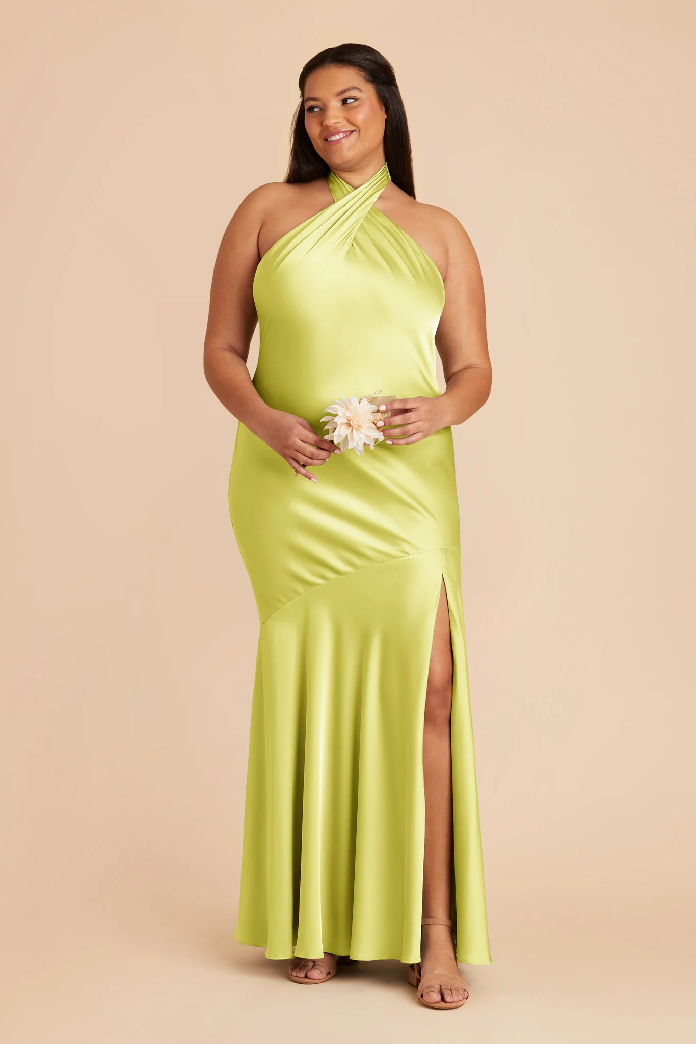 Stephanie Matte Satin Dress - Chartreuse - Image 8