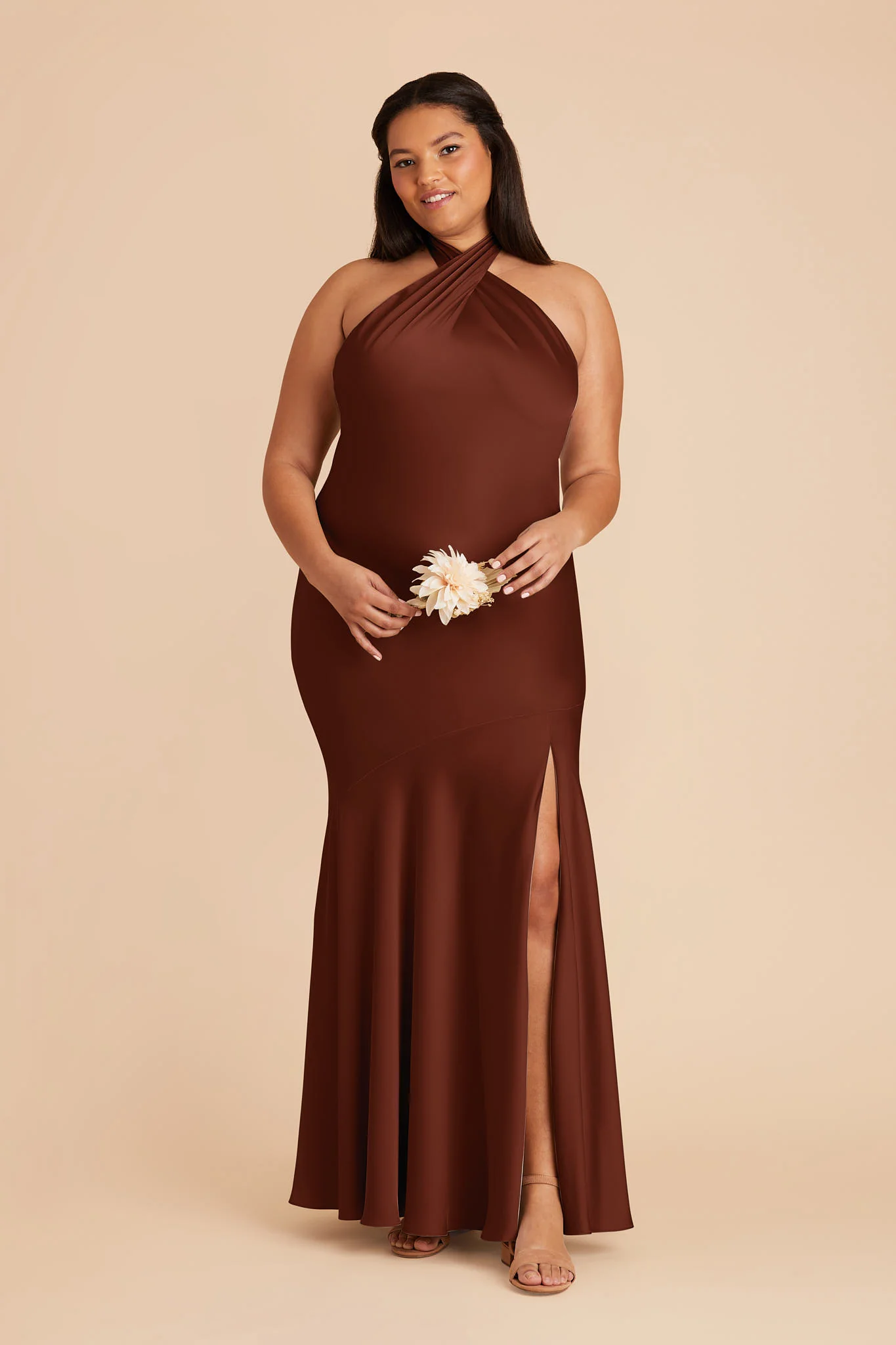 Stephanie Matte Satin Dress - Cognac - Image 3