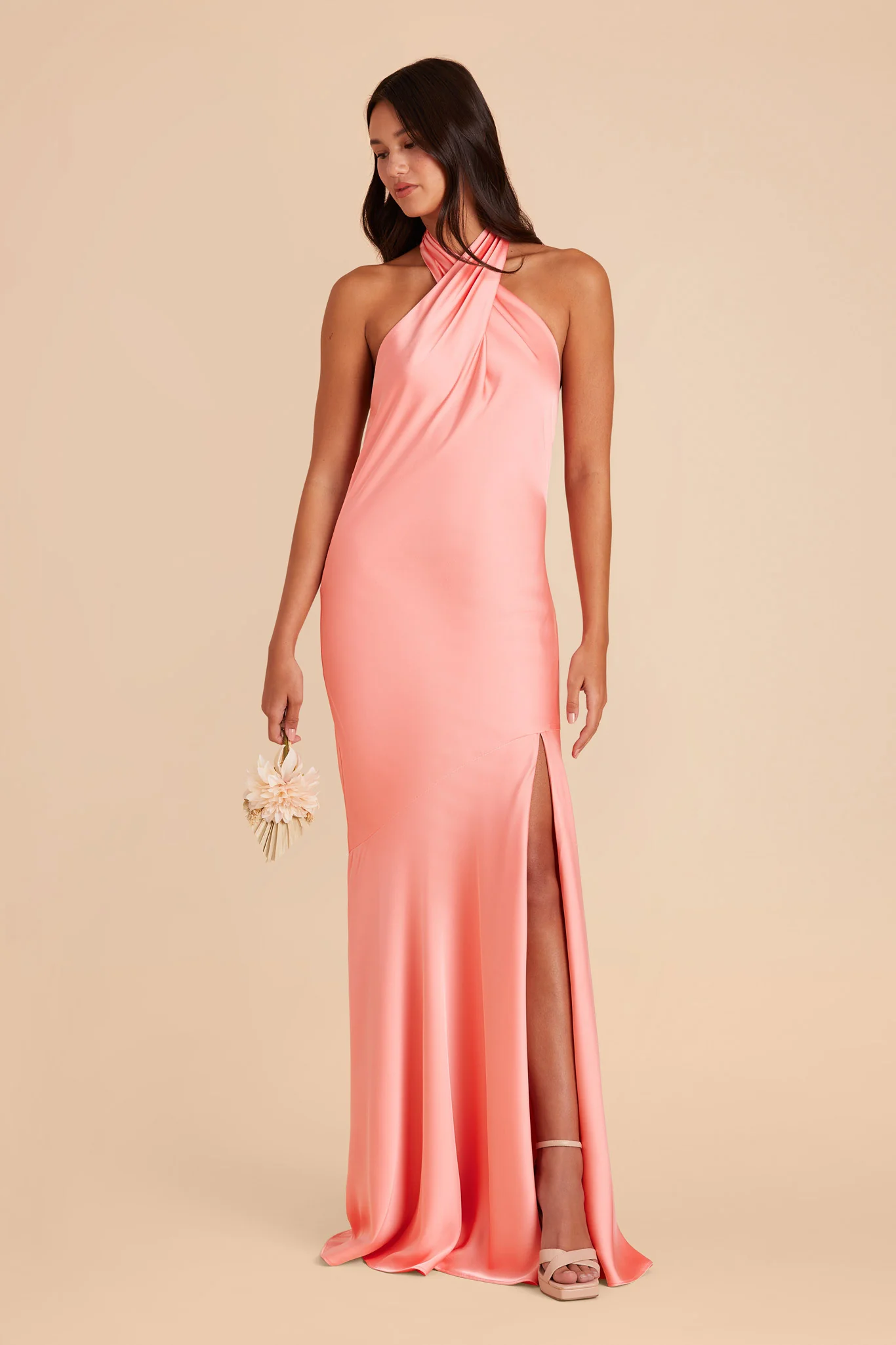 Stephanie Matte Satin Dress - Coral Pink - Image 3