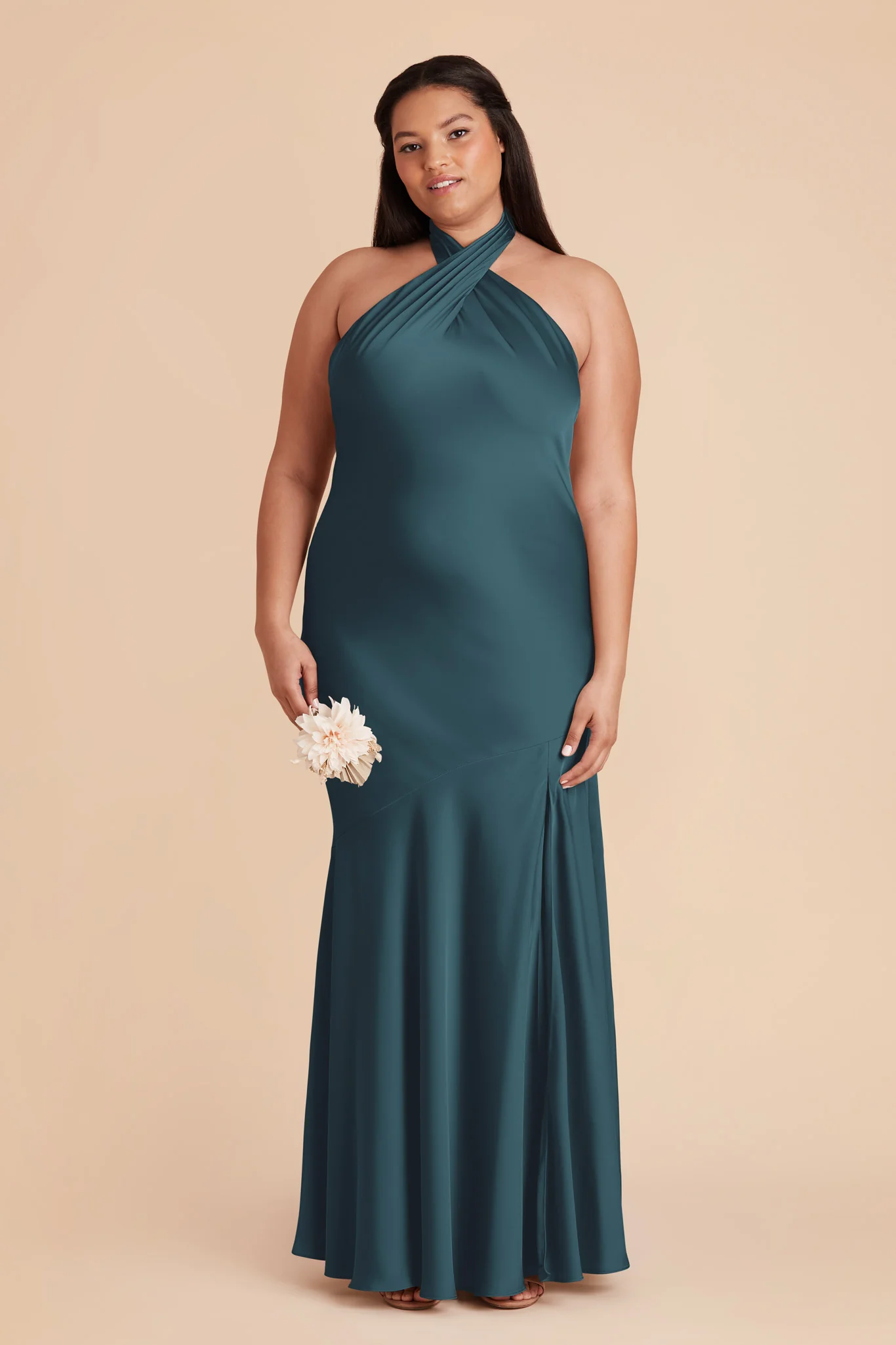 Stephanie Matte Satin Dress - Dark Teal - Image 2