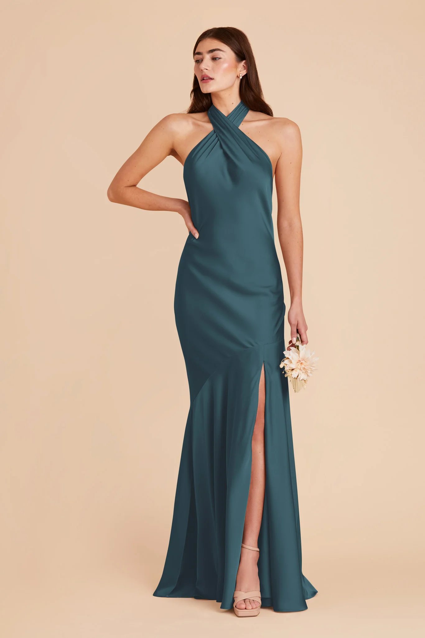 Stephanie Matte Satin Dress - Dark Teal - Image 3