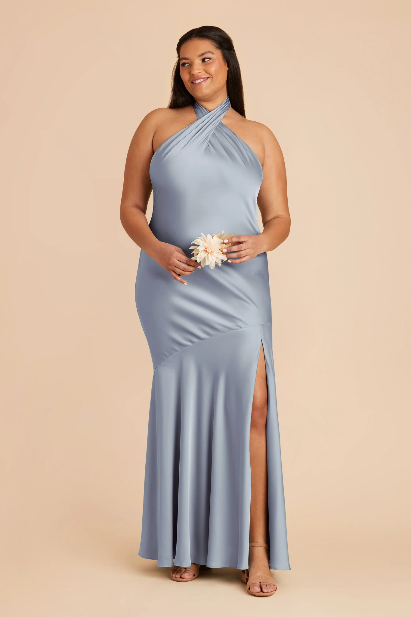 Stephanie Matte Satin Dress - Dusty Blue - Image 7